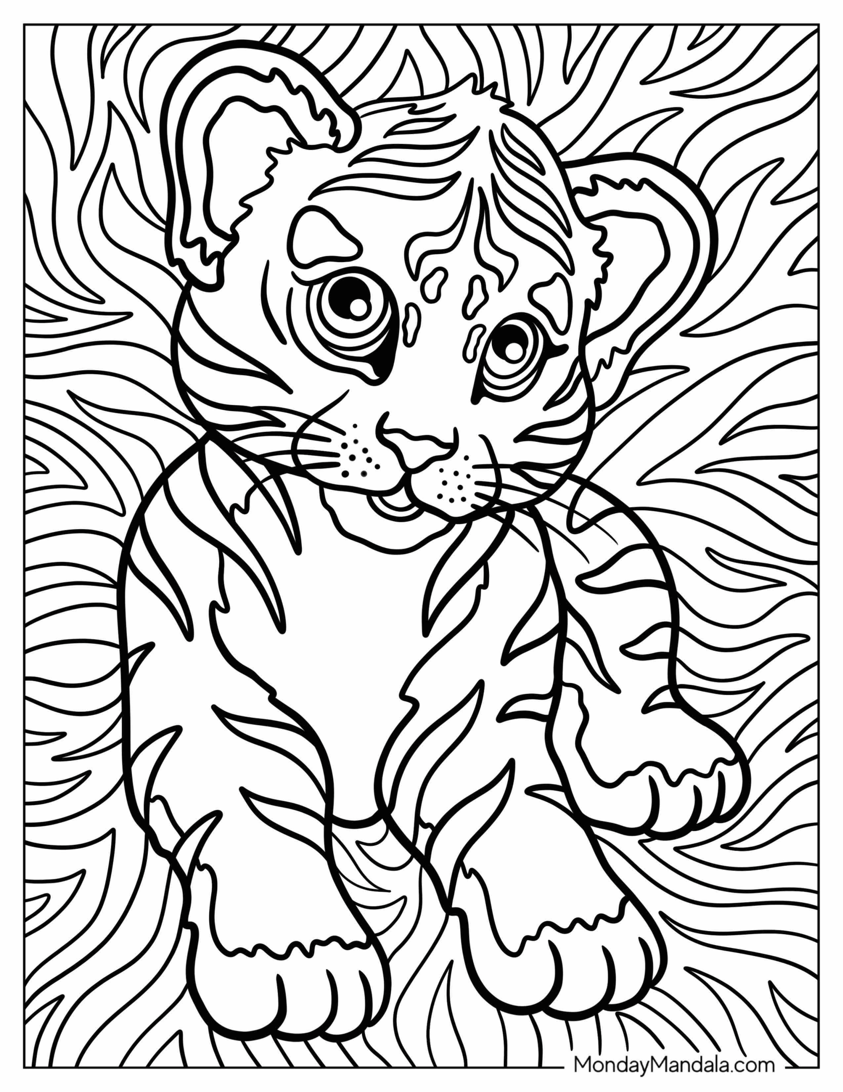 Lisa Frank Coloring Page of Cute Forrest Tiger