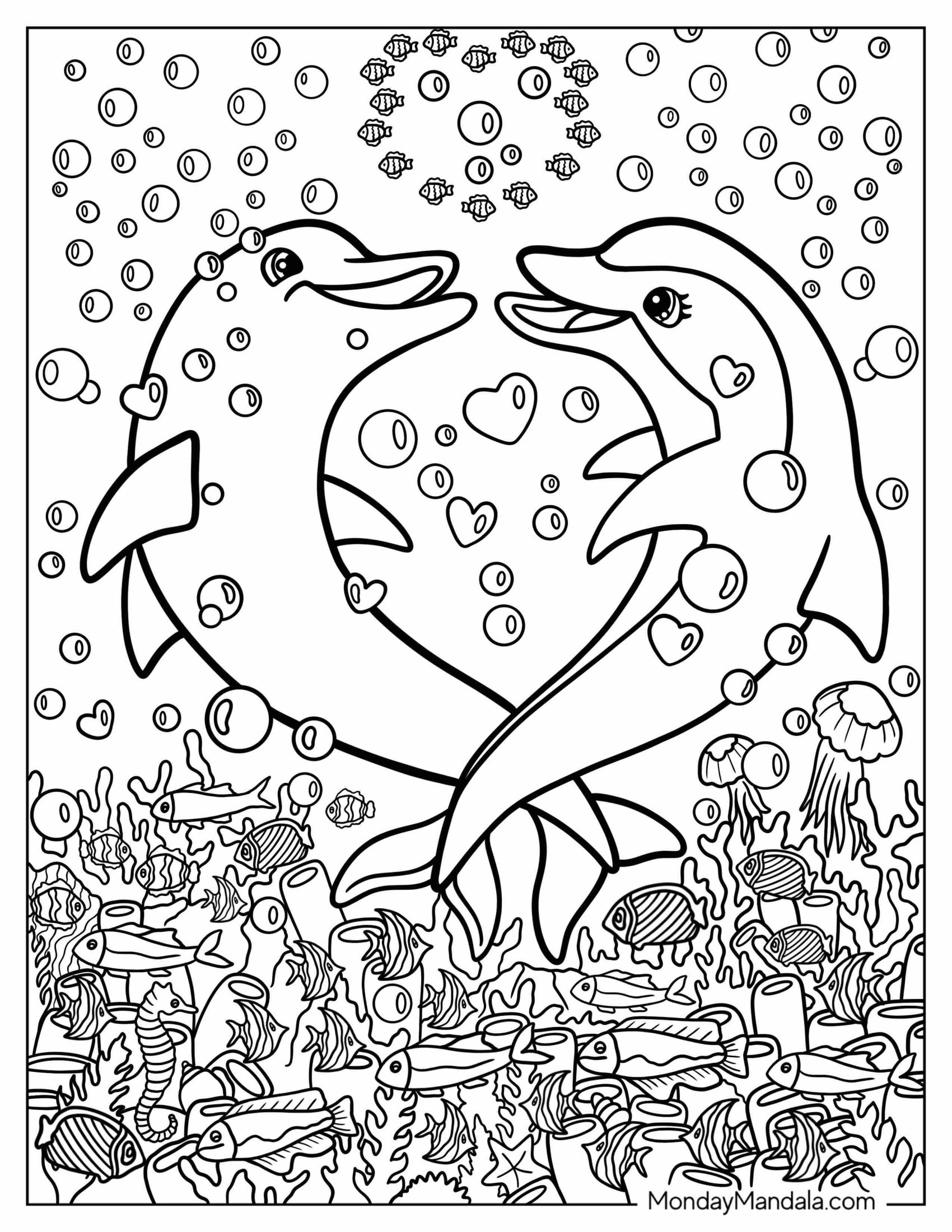 Lisa Frank Coloring Page of Dancing Dolphins