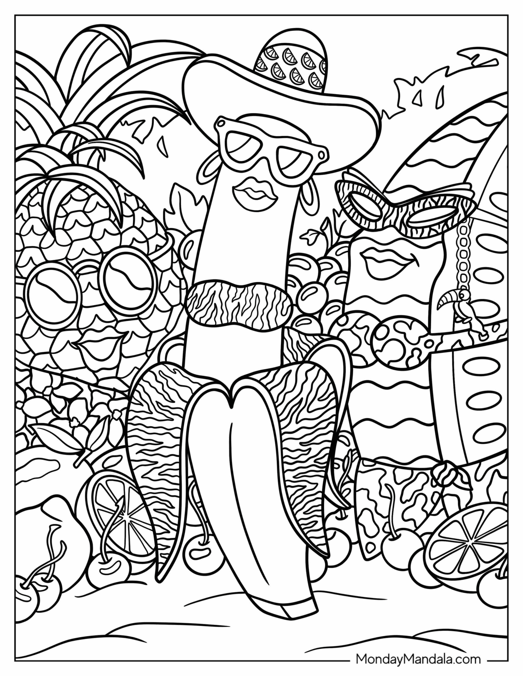 Lisa Frank Coloring Page of Fashionista Fruits