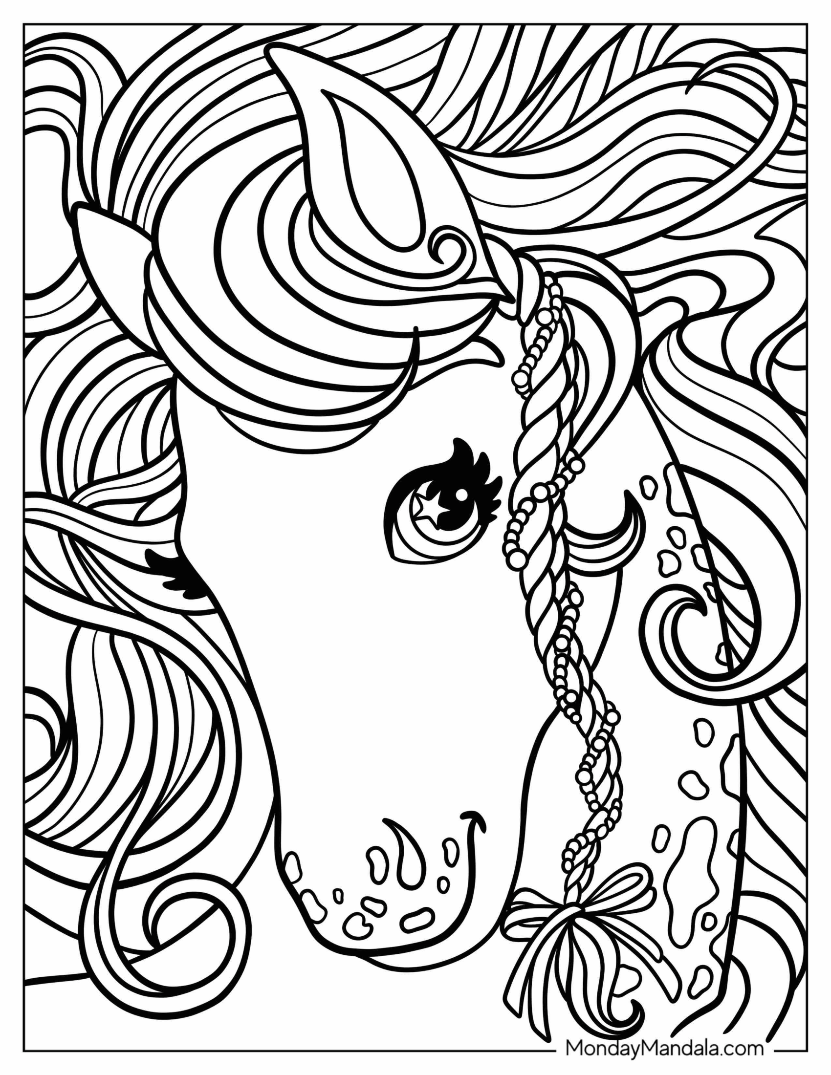 Lisa Frank Coloring Page of Markie THe Unicorn Close Up