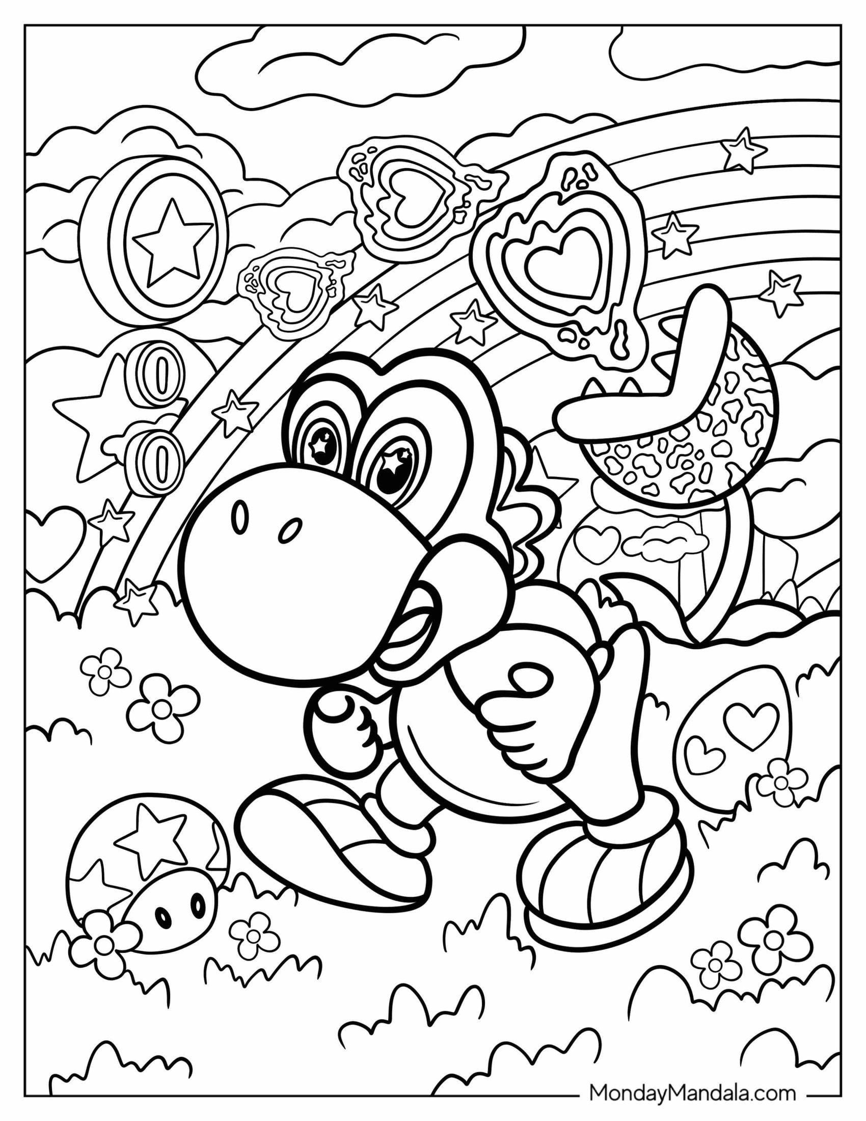 Lisa Frank Coloring Page of Yoshi Running