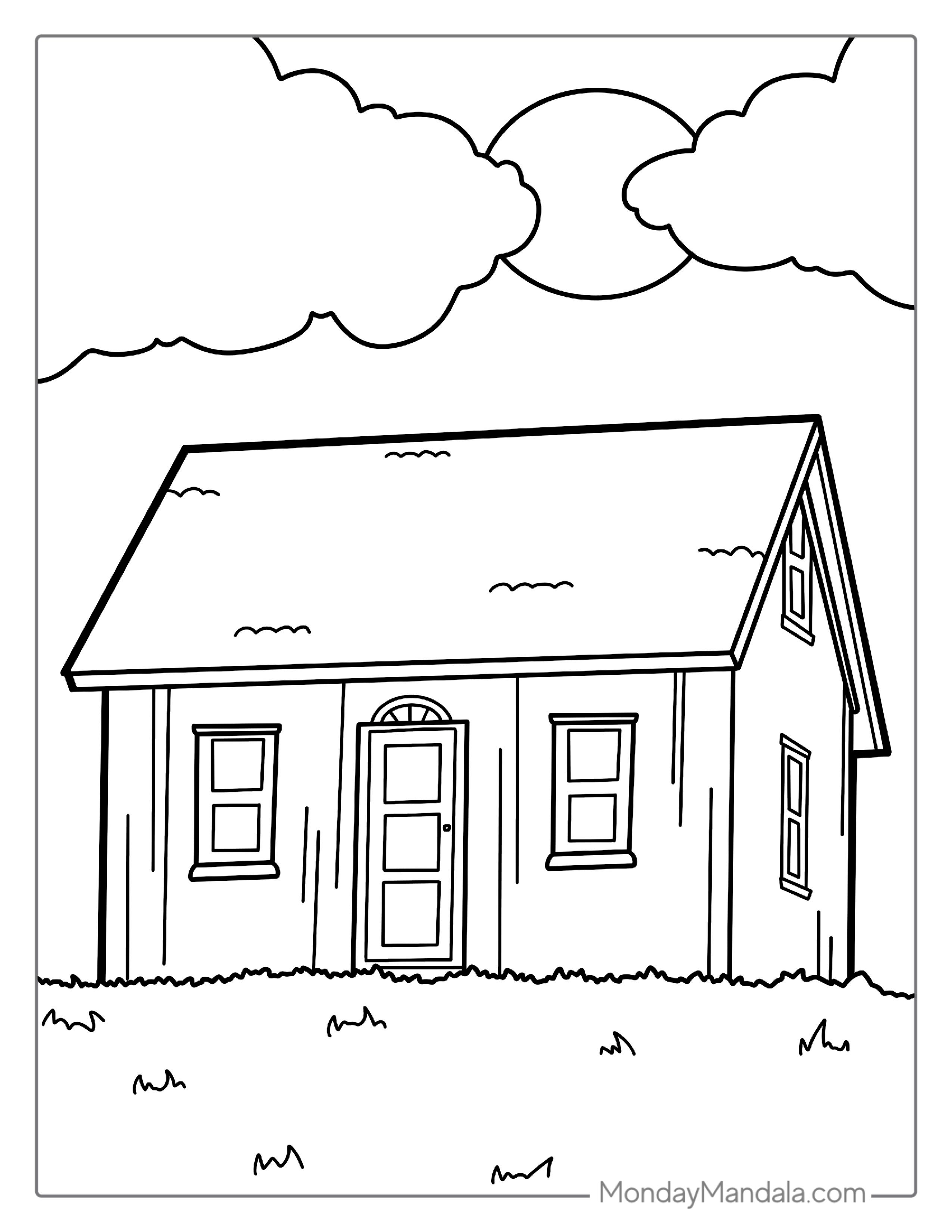 Little House In Field Coloring Sheet