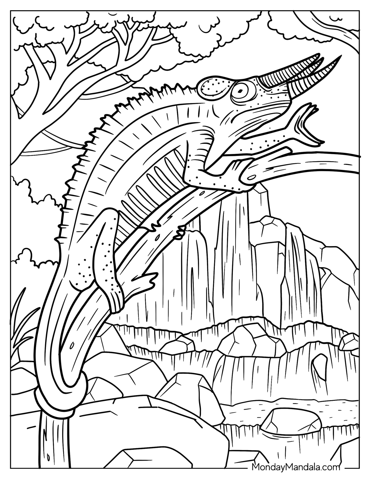 Lizard Coloring Page of Jackson's Chameleon On Tree Branch