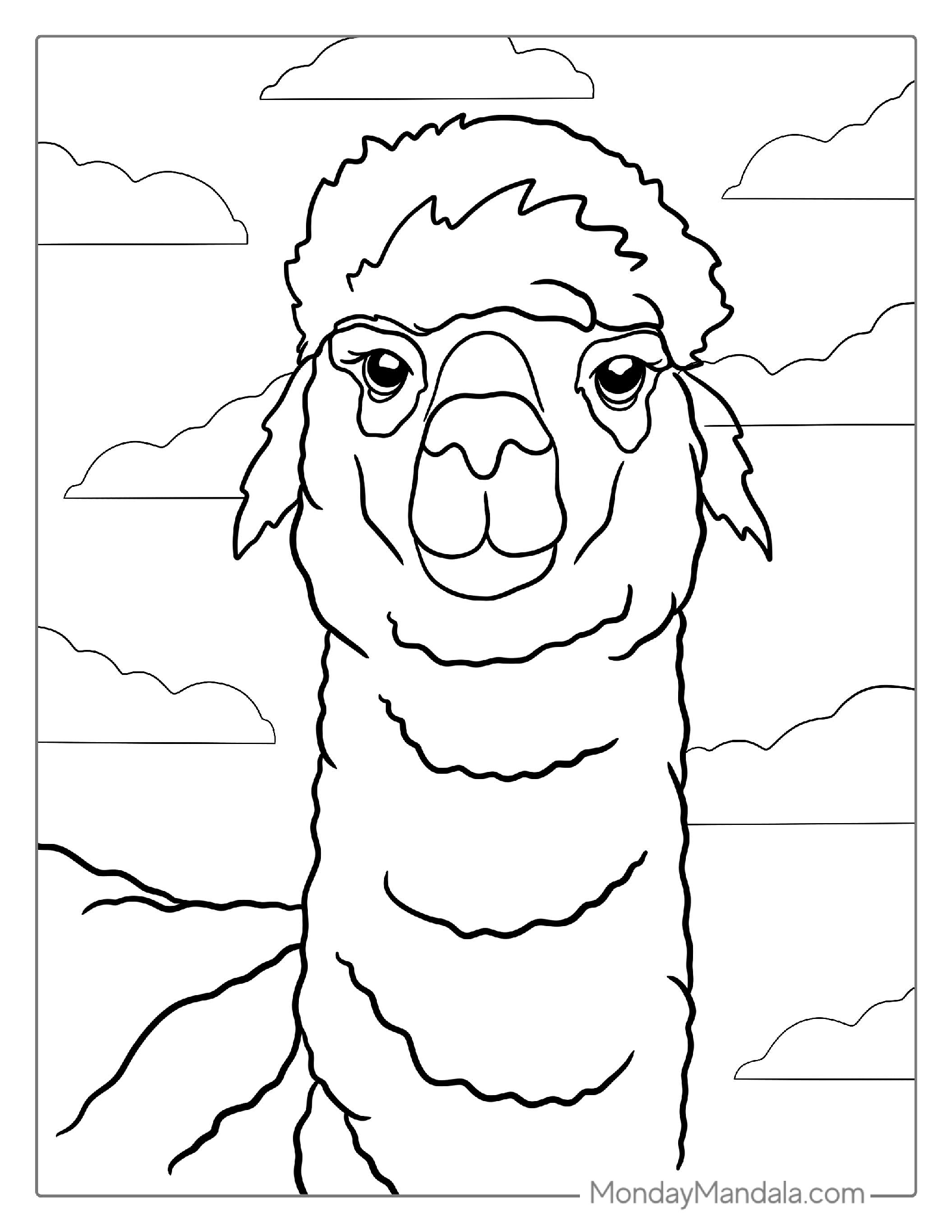 Llama Face Coloring Sheet For Kids