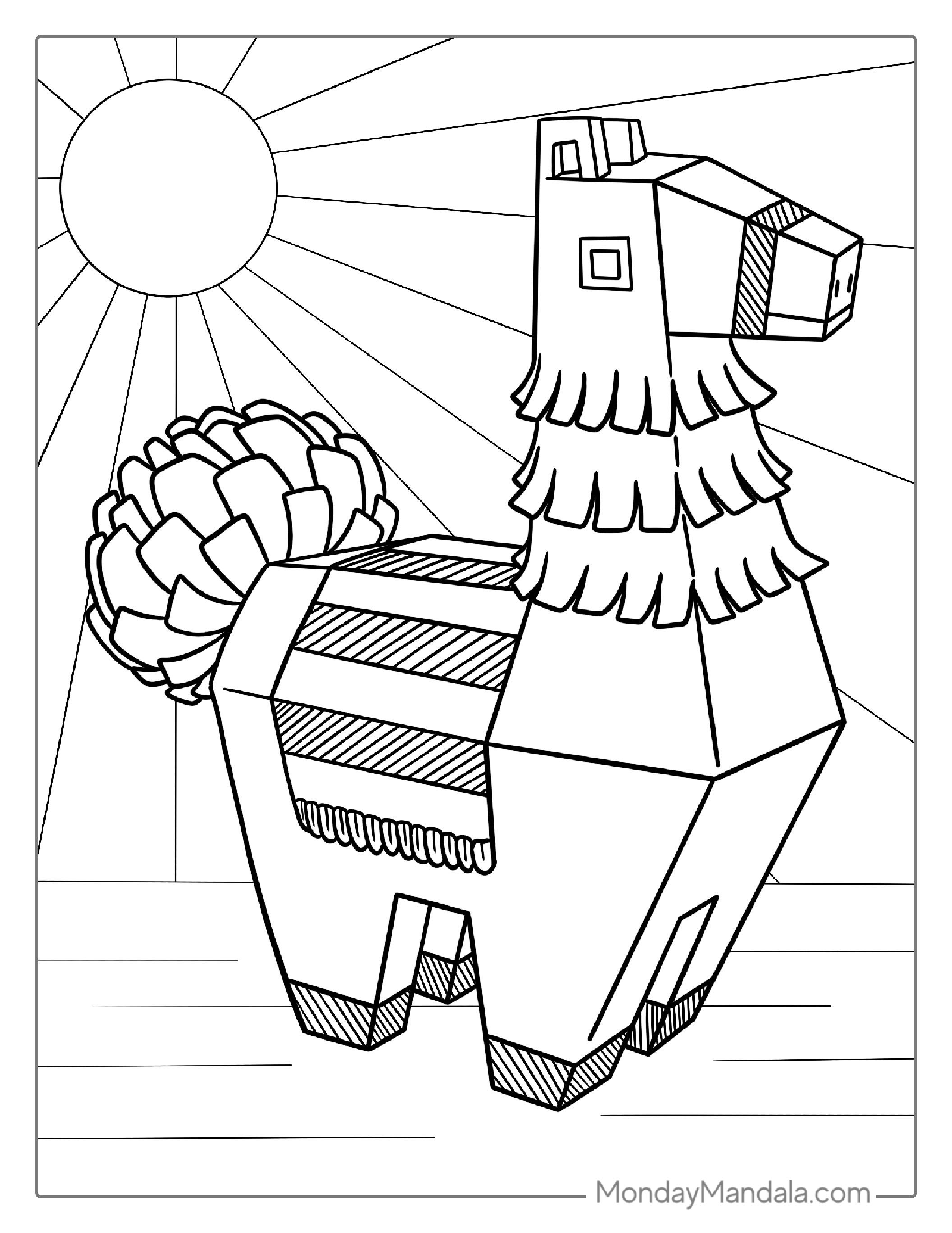 Llama PinĚ�ata Coloring Sheet