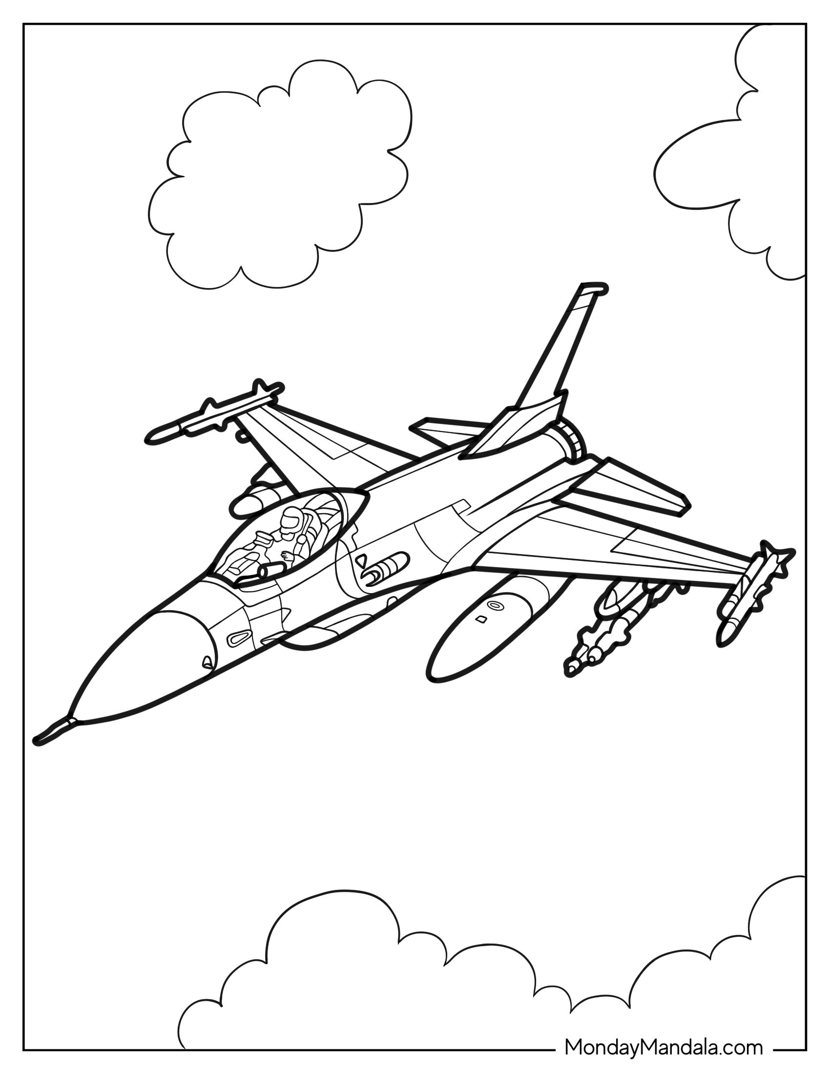 Lockhead Martin F-16 Jet Outline For Kids