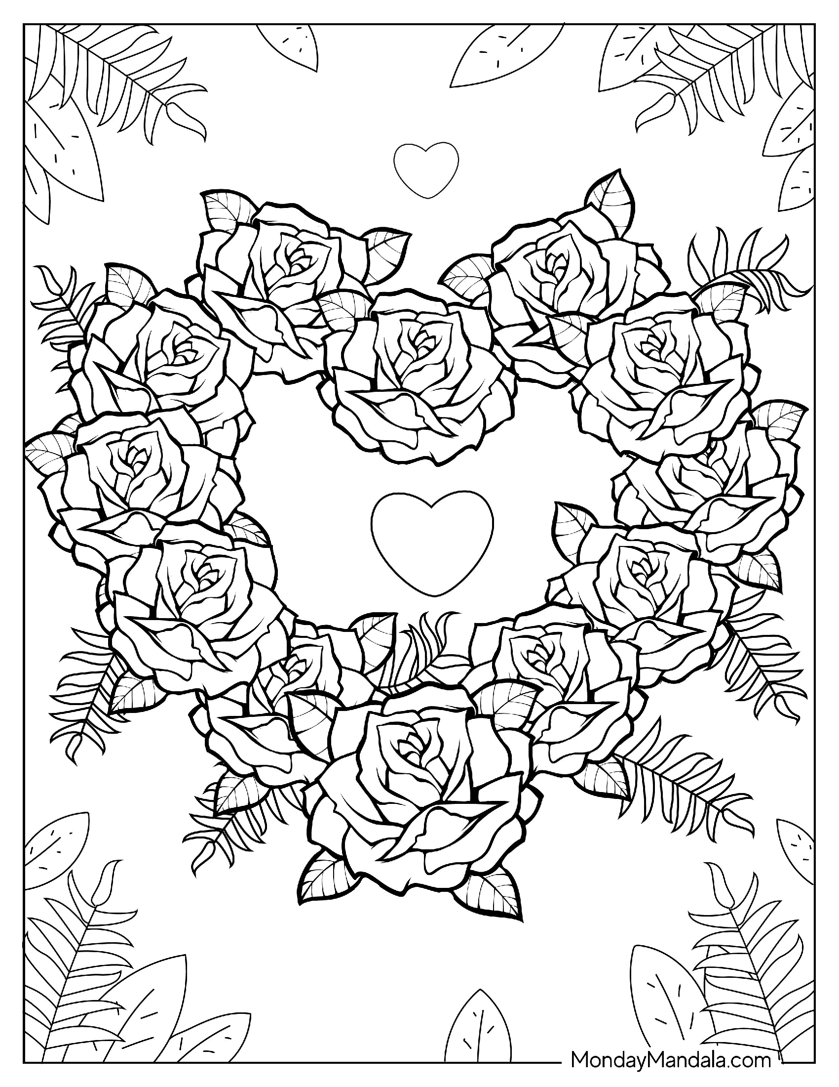 Love Heart Shape Made Of Roses To Color