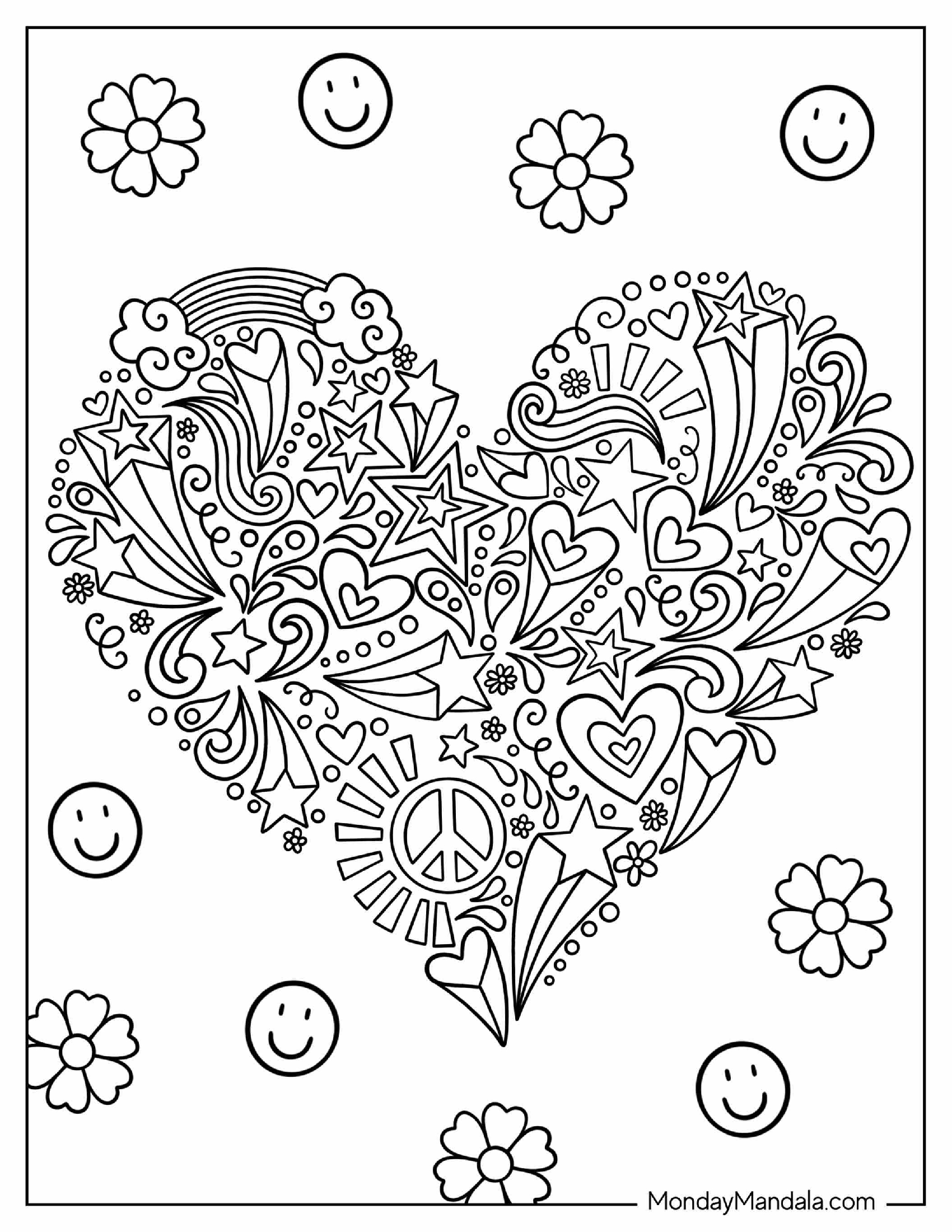 Love Heart With Peace Signs To Color