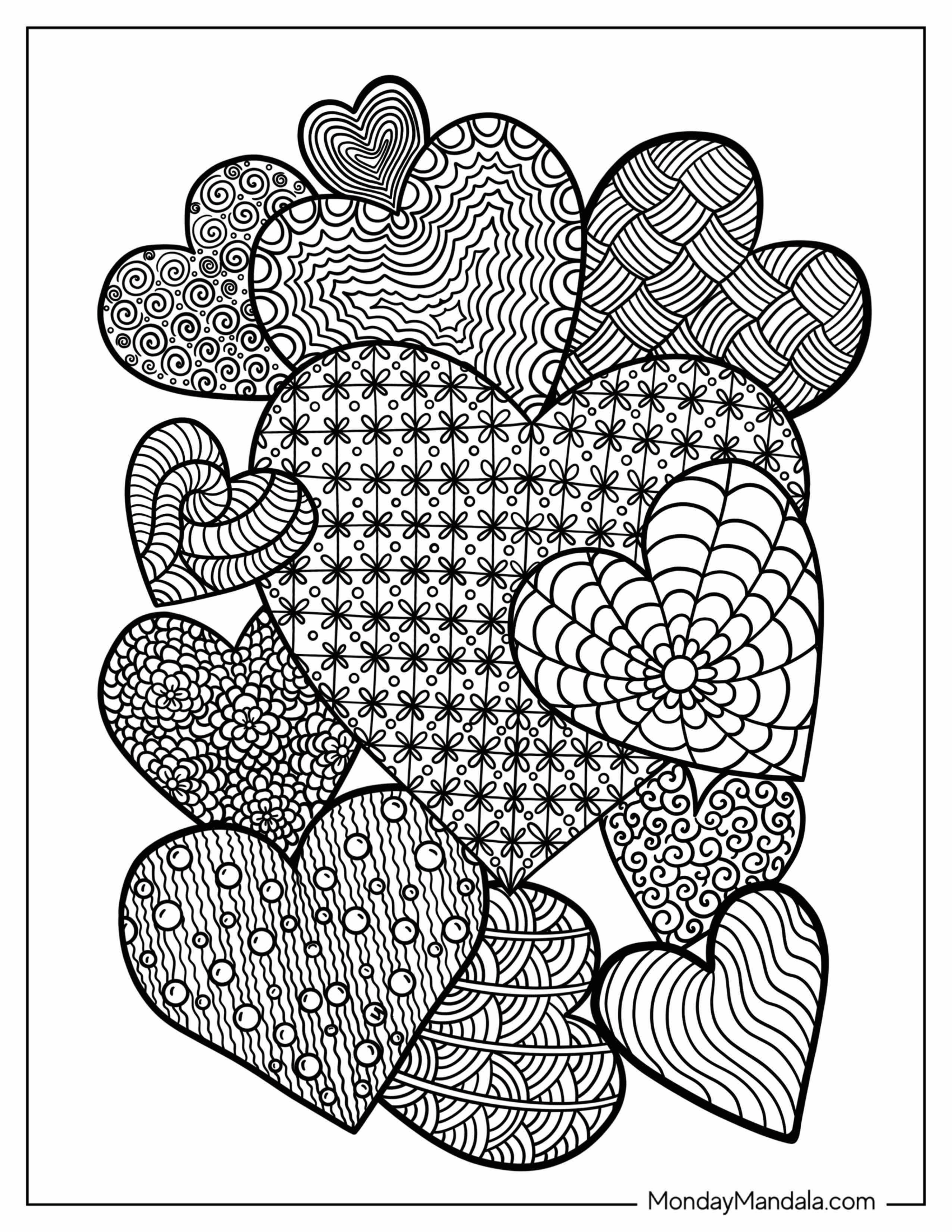 Love Heart Zentangles To Color