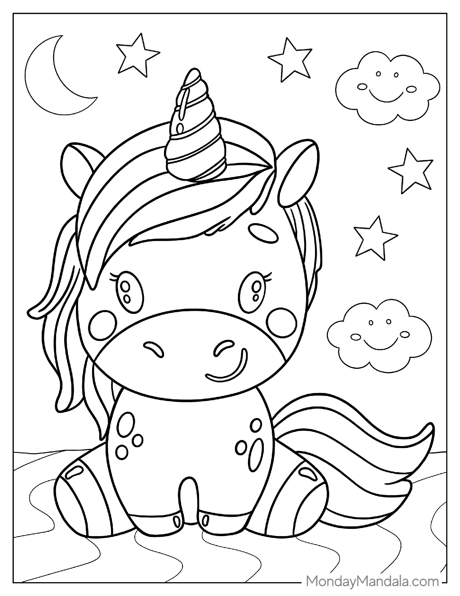 Loveable Unicorn With The Moon And Stars