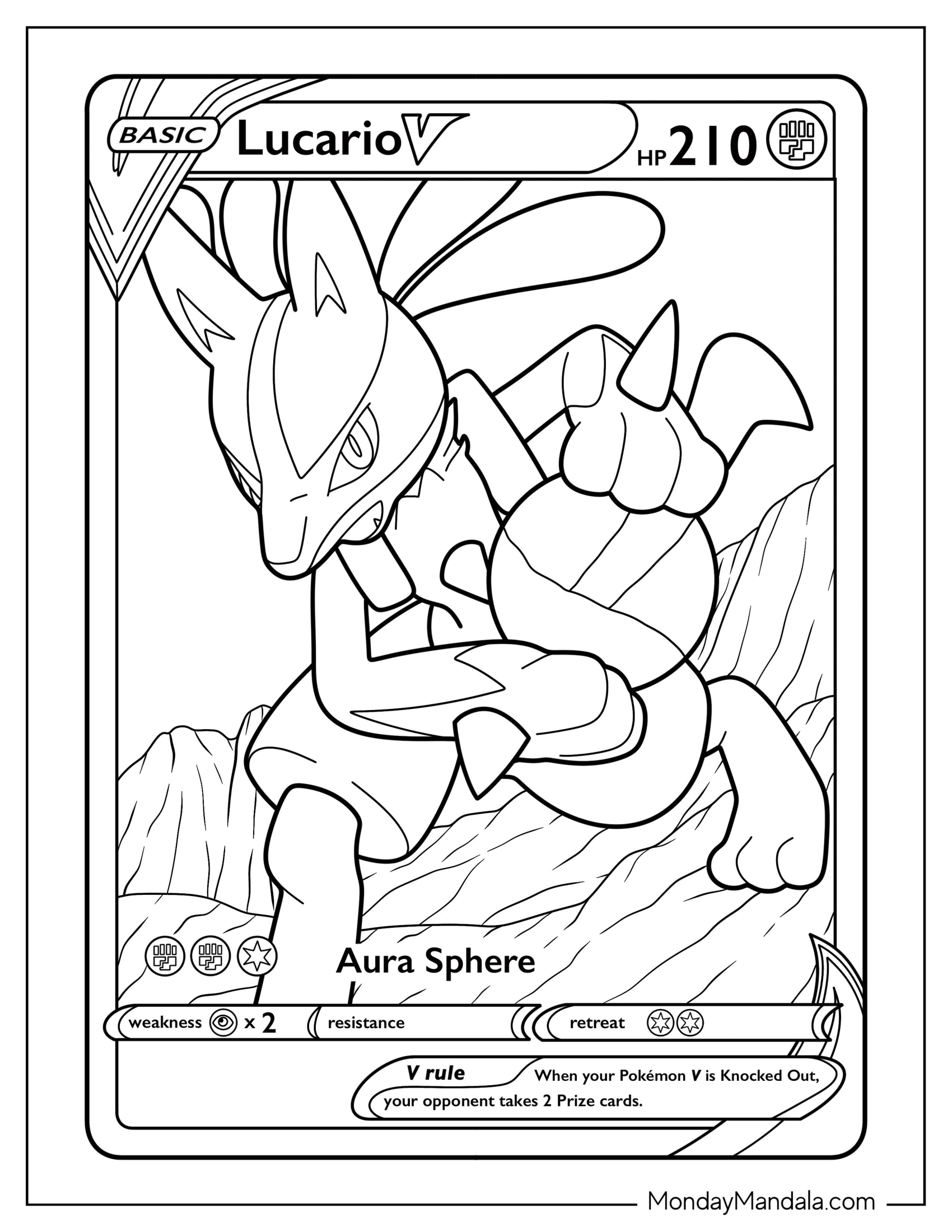 Lucario Coloring Page Aura Sphere Pokemon Card