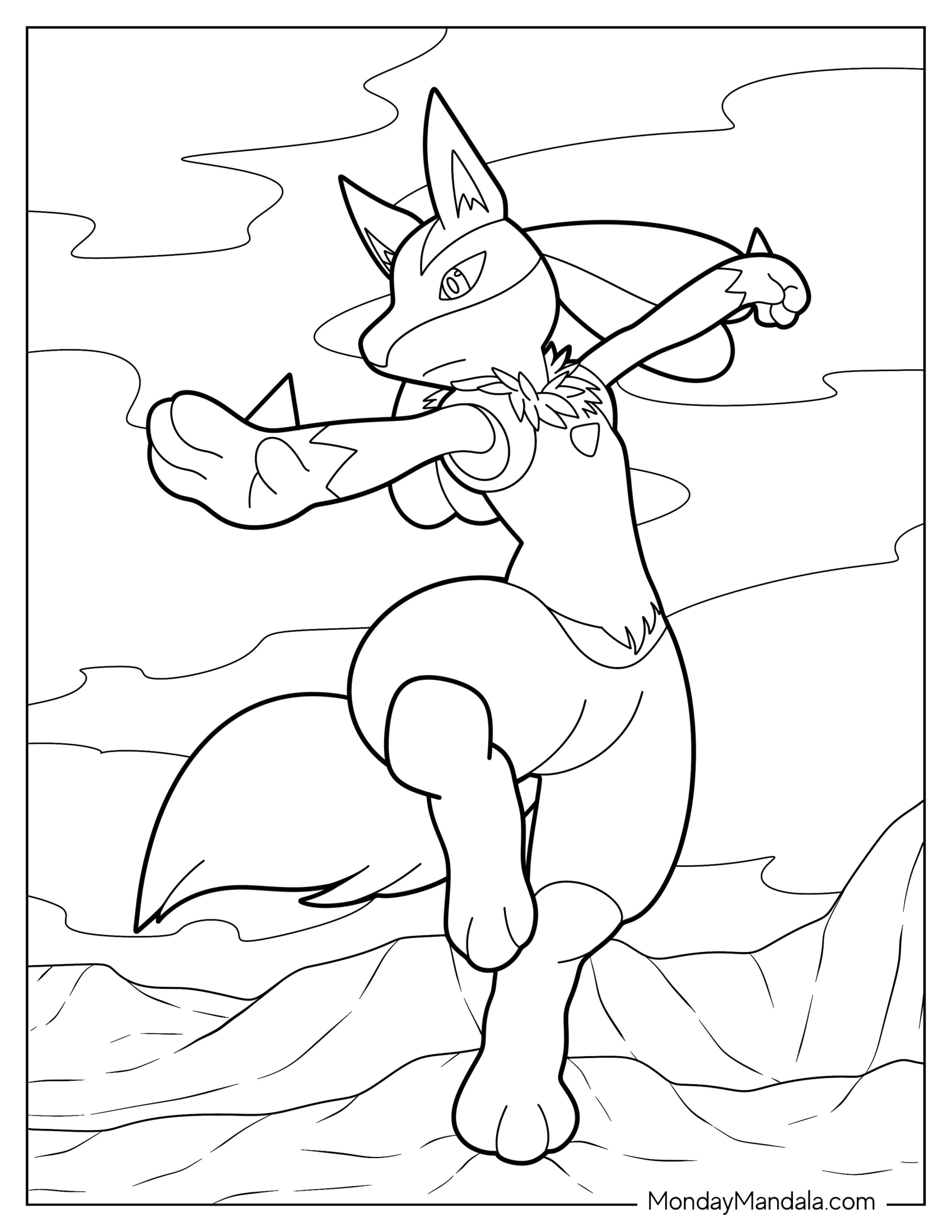 Lucario Coloring Page In Martial Arts Pose