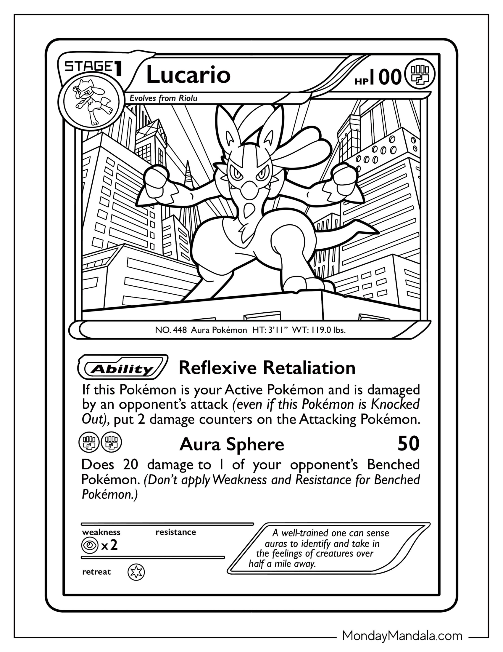 Lucario Coloring Page Reflexive Retaliation Pokemon Card