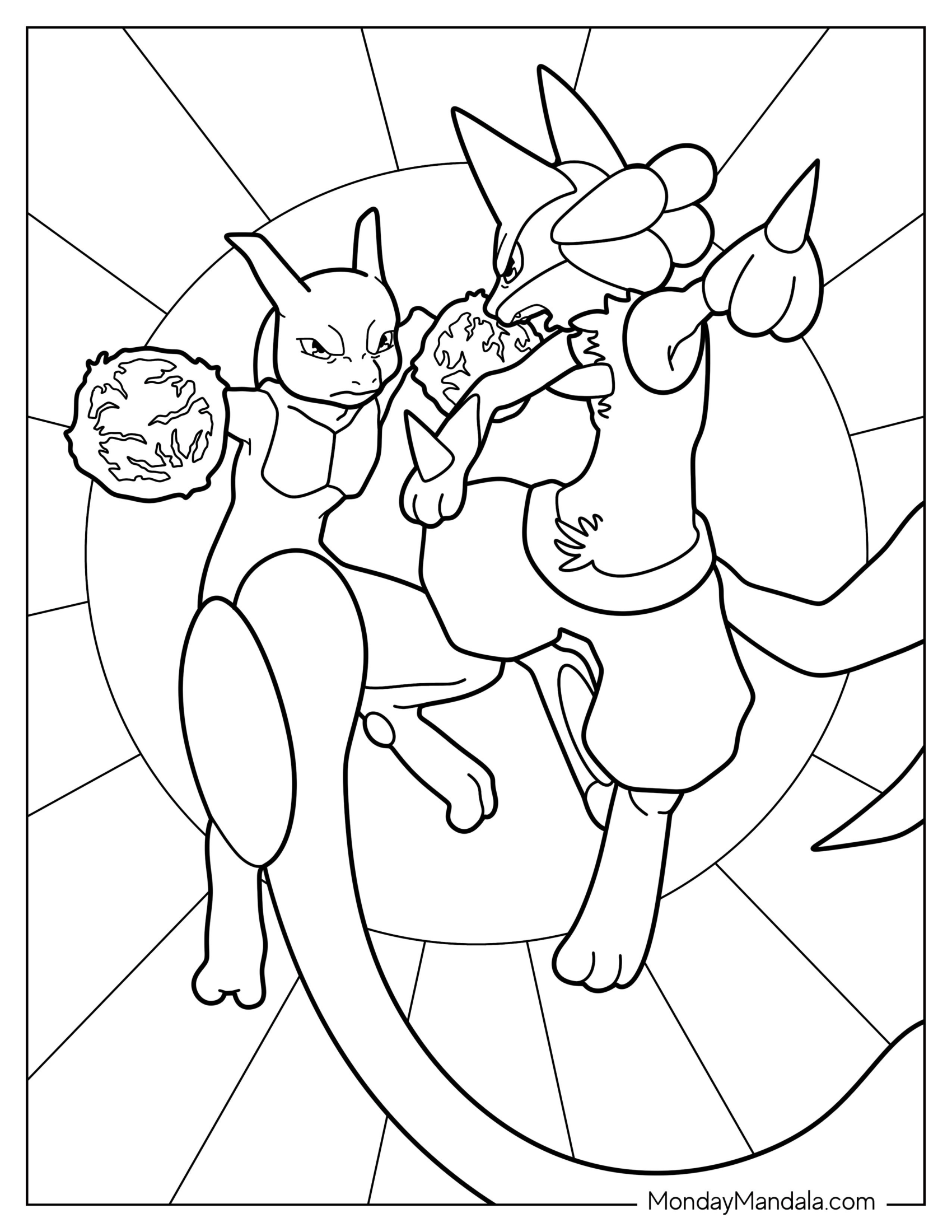 Lucario vs Mewtwo Coloring Page