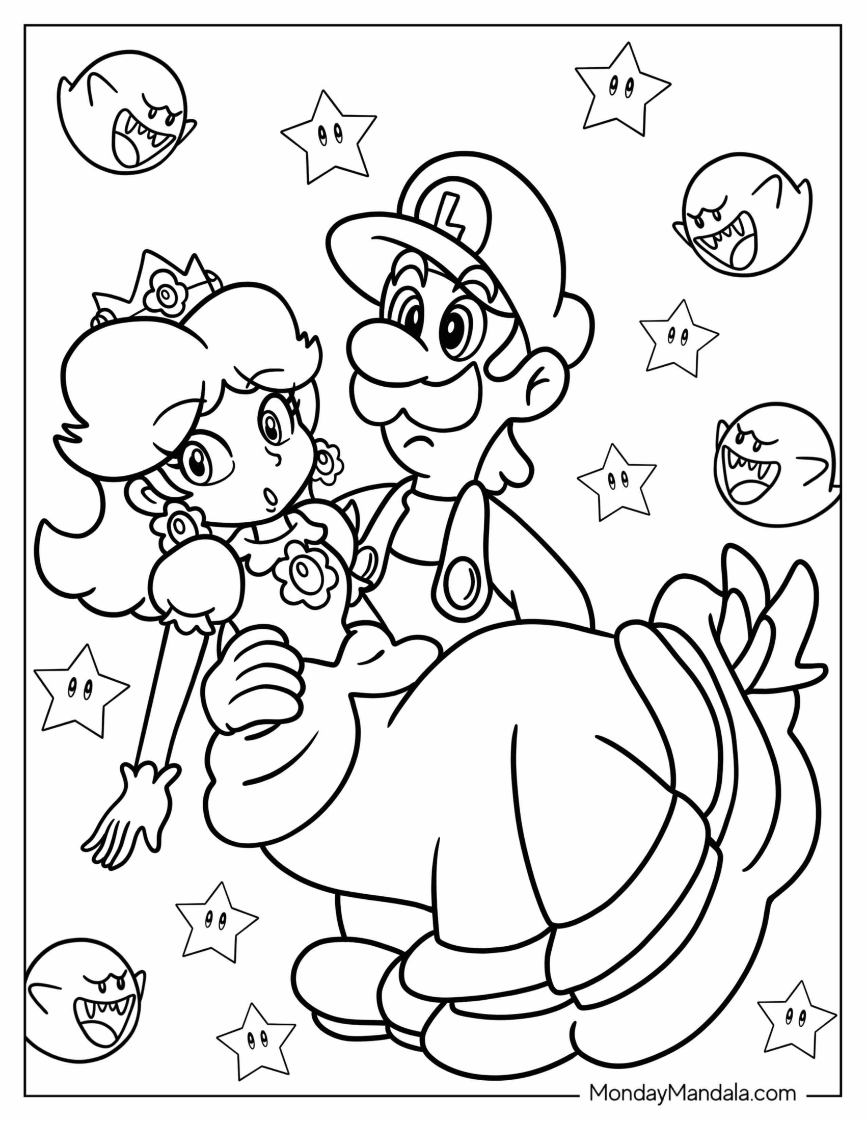 Luigi Carrying Princess Daisy Coloring Page