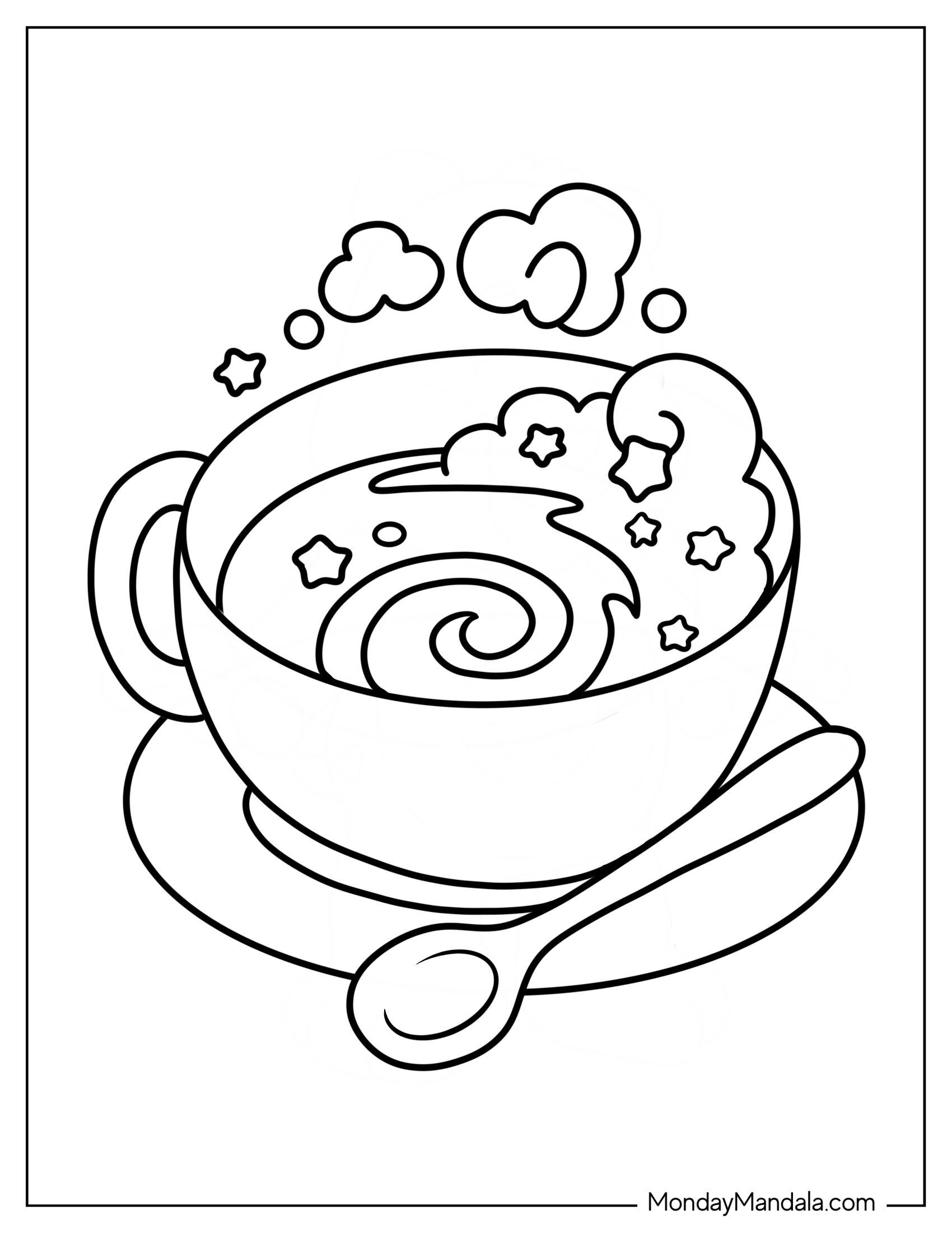 Magical Coffee Coloring Page Cup With Clouds And Stars