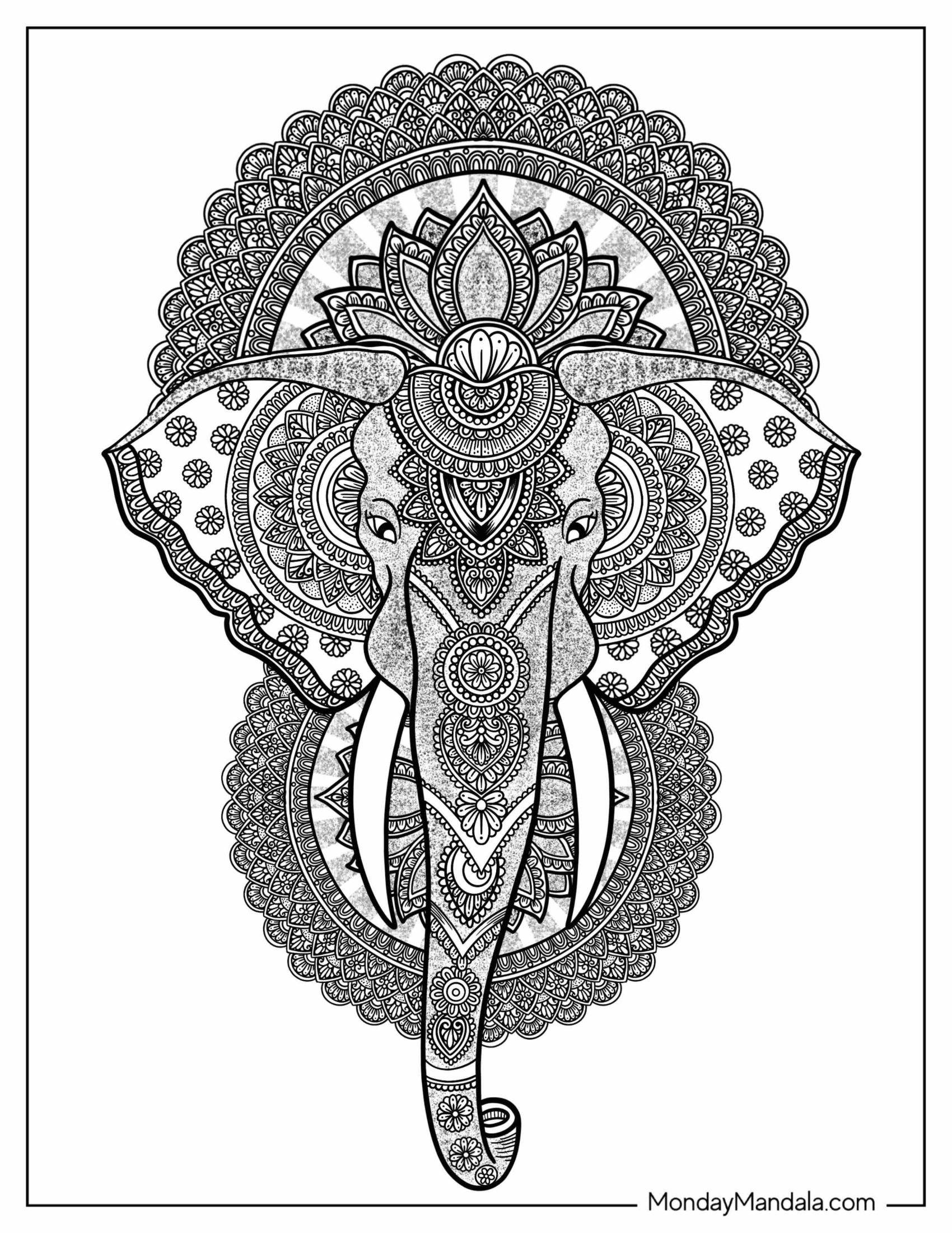 Majestic Elephant Mandala Coloring Page