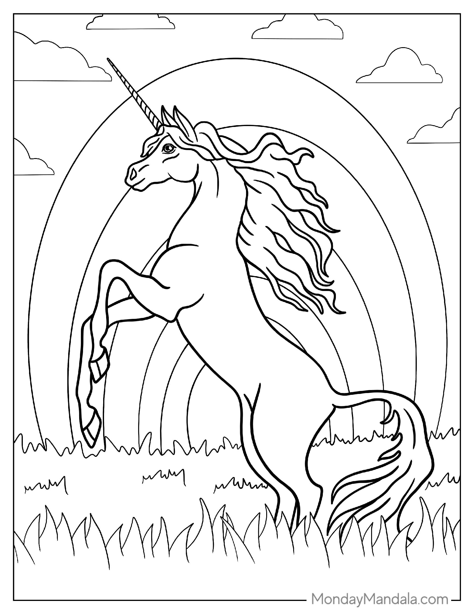 Majestic Looking Unicorn Coloring Page