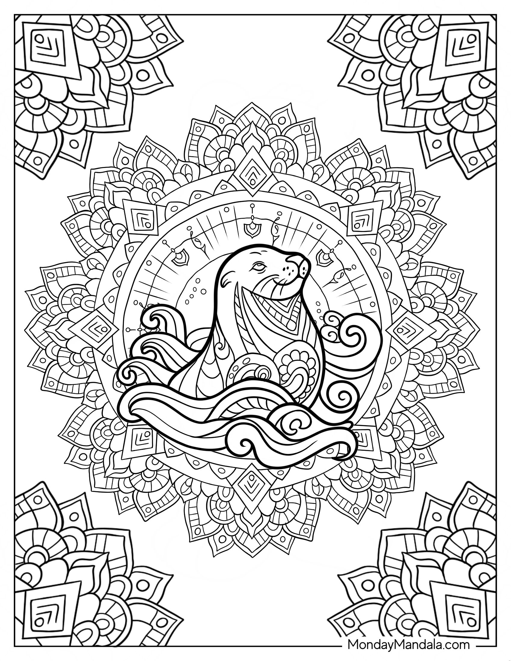 Majestic Seal Coloring Page Mandala