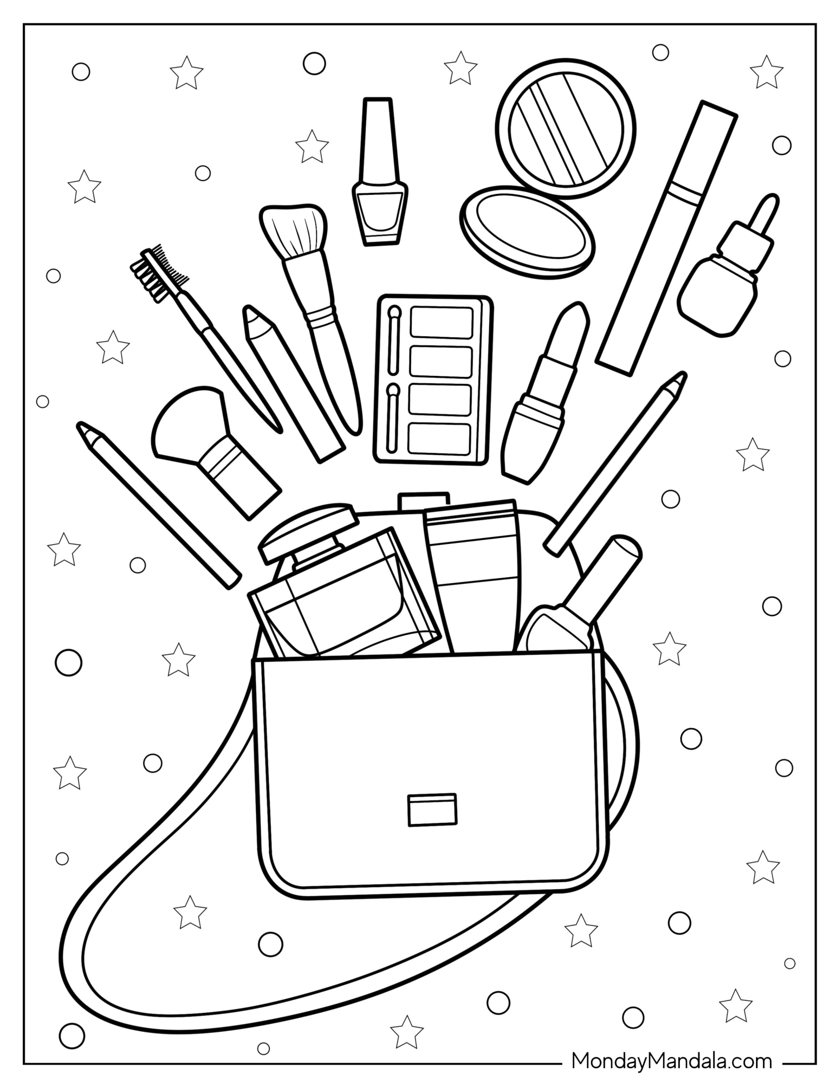 Makeup Coloring Page Of Bag With Complete Makeup Set