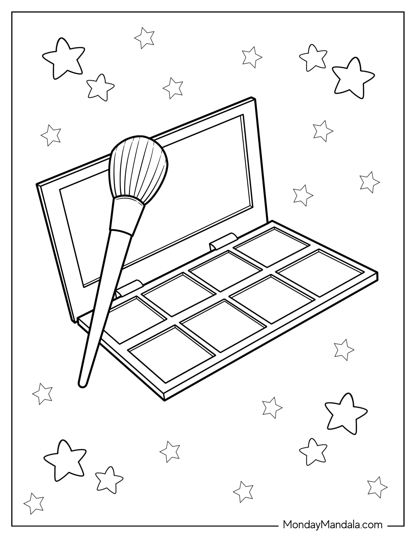 Makeup Coloring Page Of Eyeshadow Palette And Brush