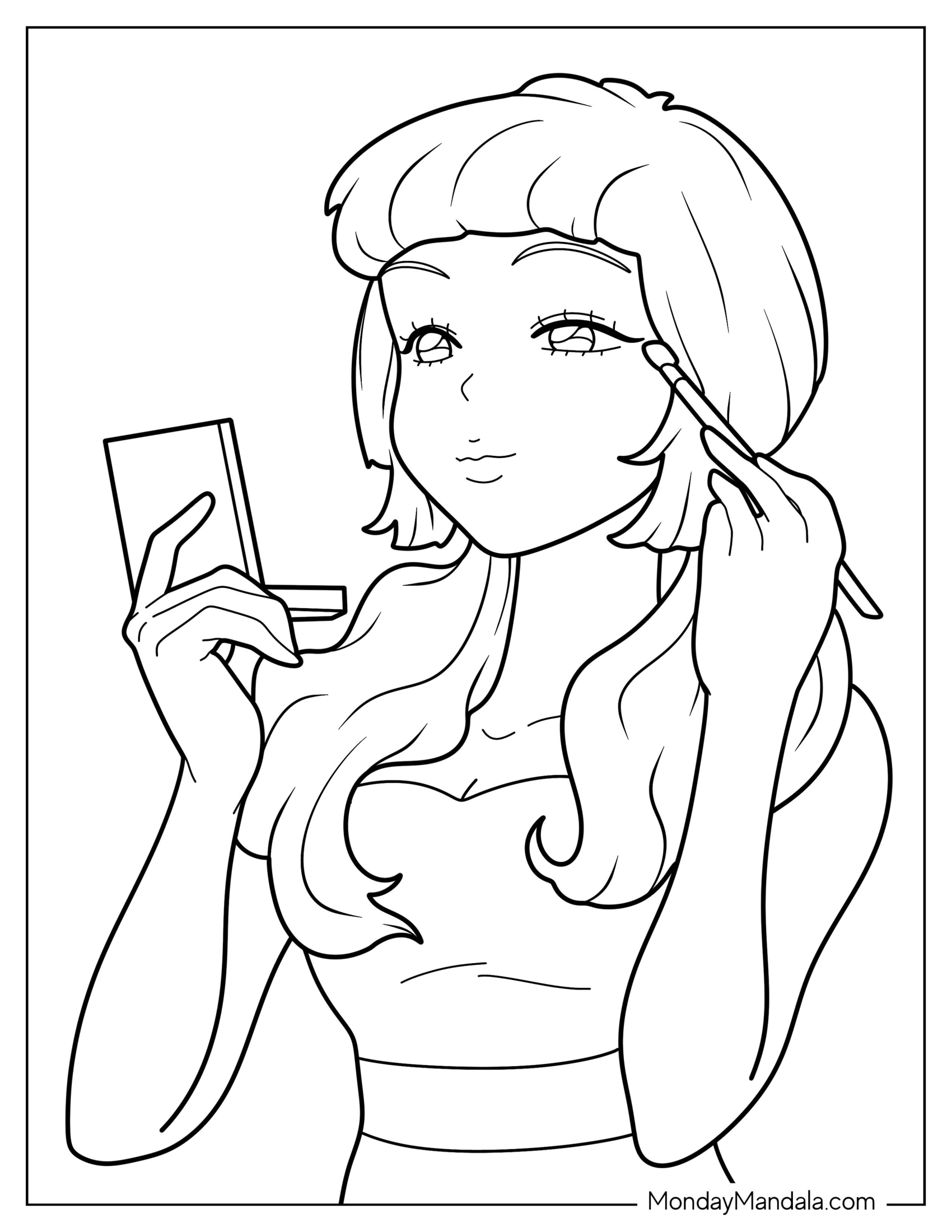 Makeup Coloring Page Of Girl Applying Eyeshadow