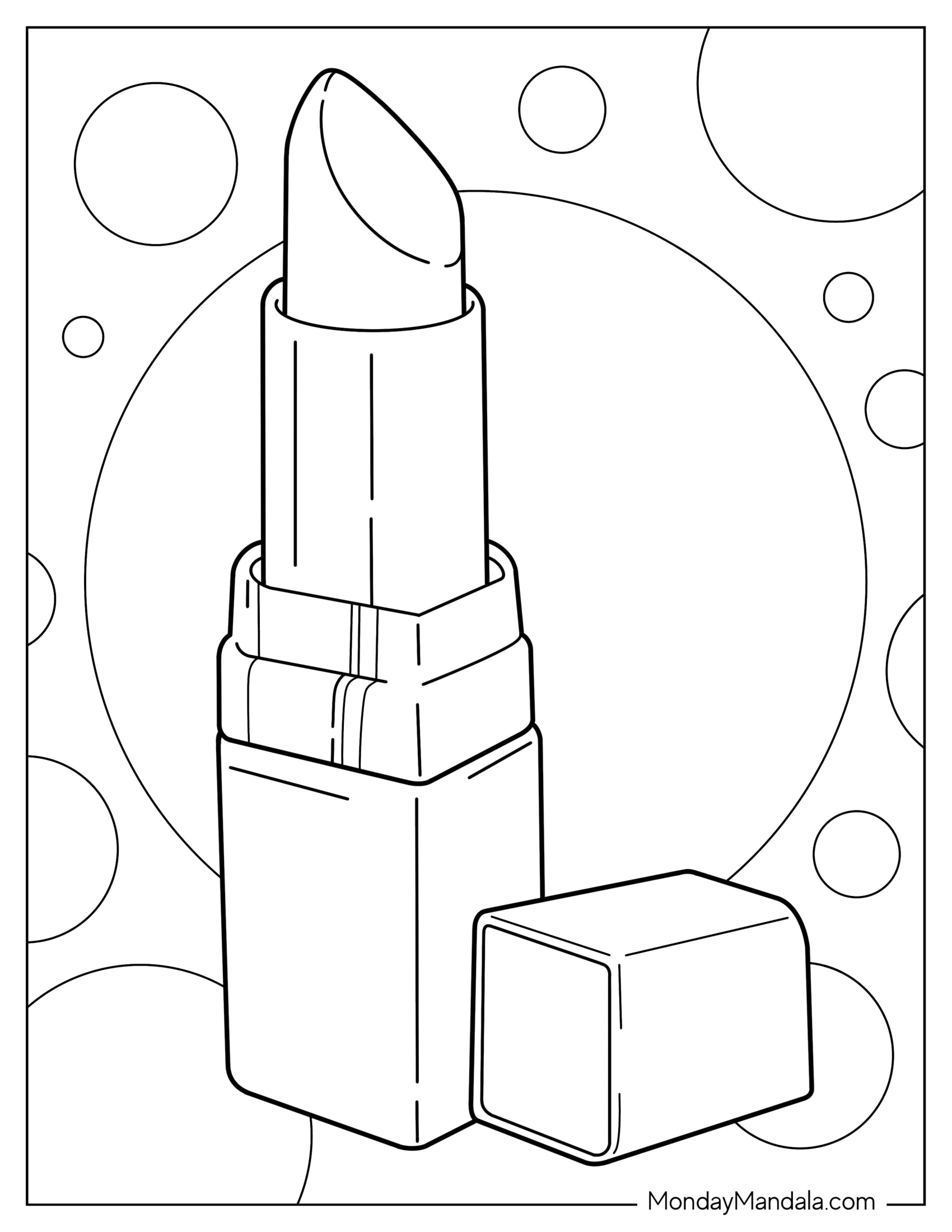 Makeup Coloring Page Of Realistic Lipstick With Cap Removed