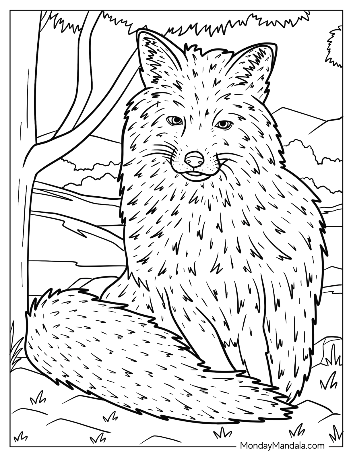 Male Fox Coloring Page With Detailed Fur