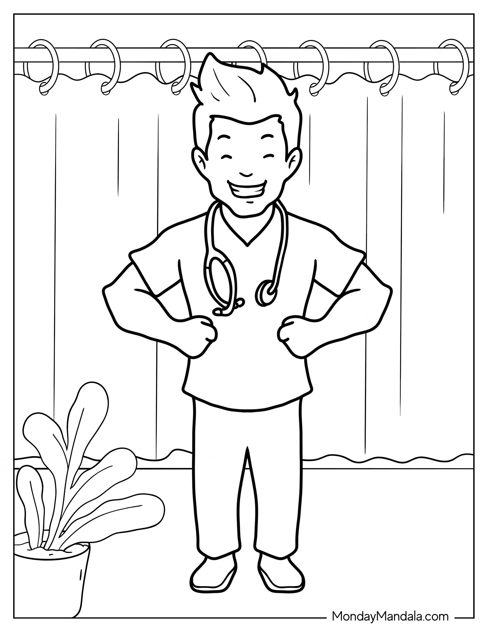 Male Nurse Coloring Page For Kids