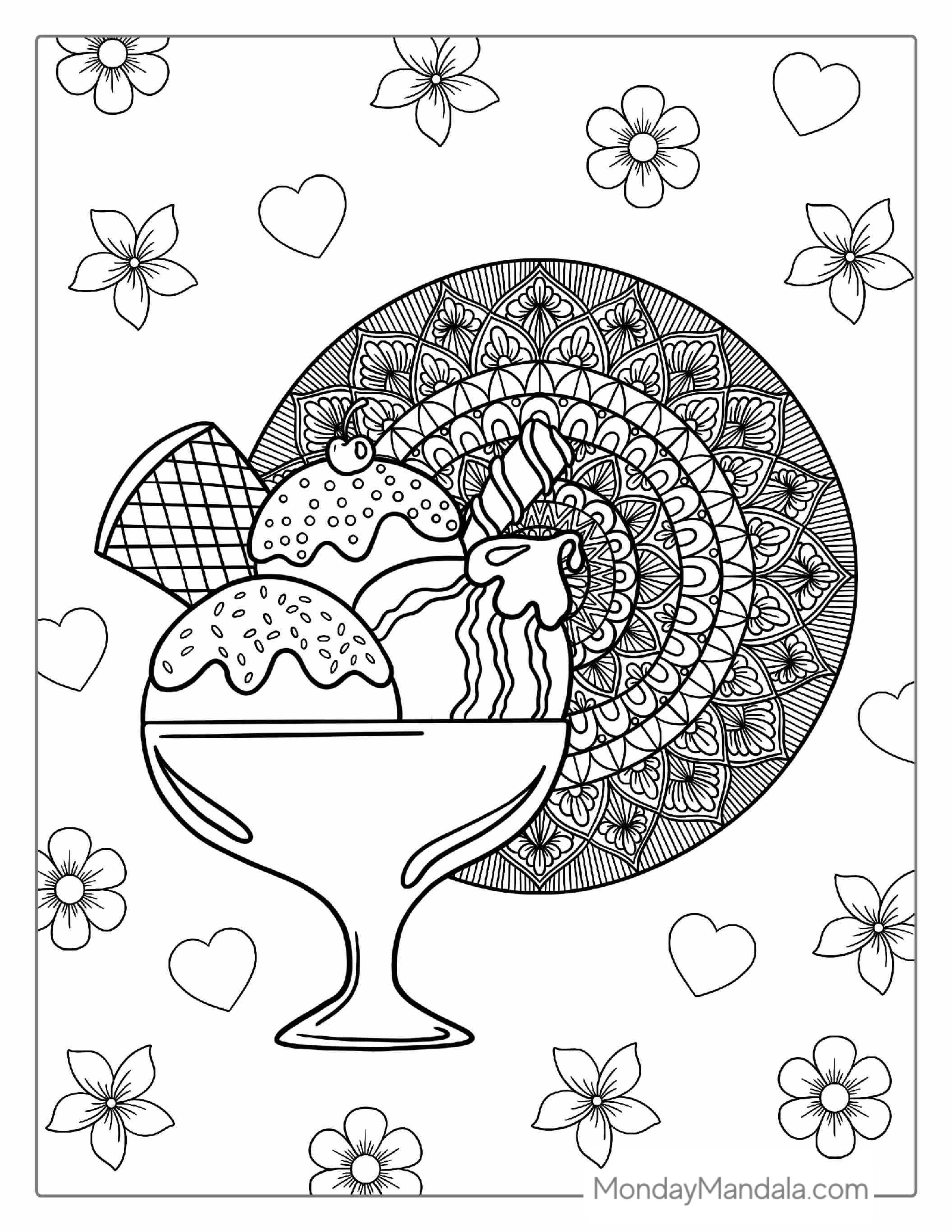 Mandala Ice Cream Sundae Coloring Page