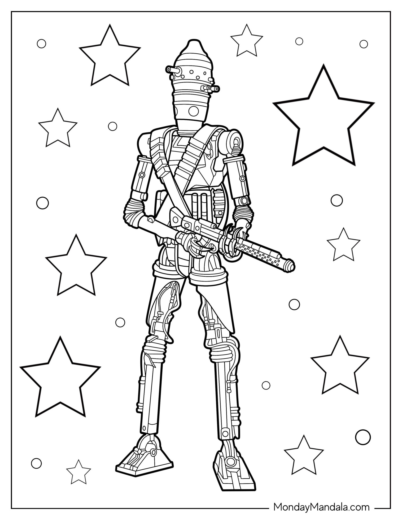 Mandalorian Coloring Page Of Detailed IG 11 Holding Weapon