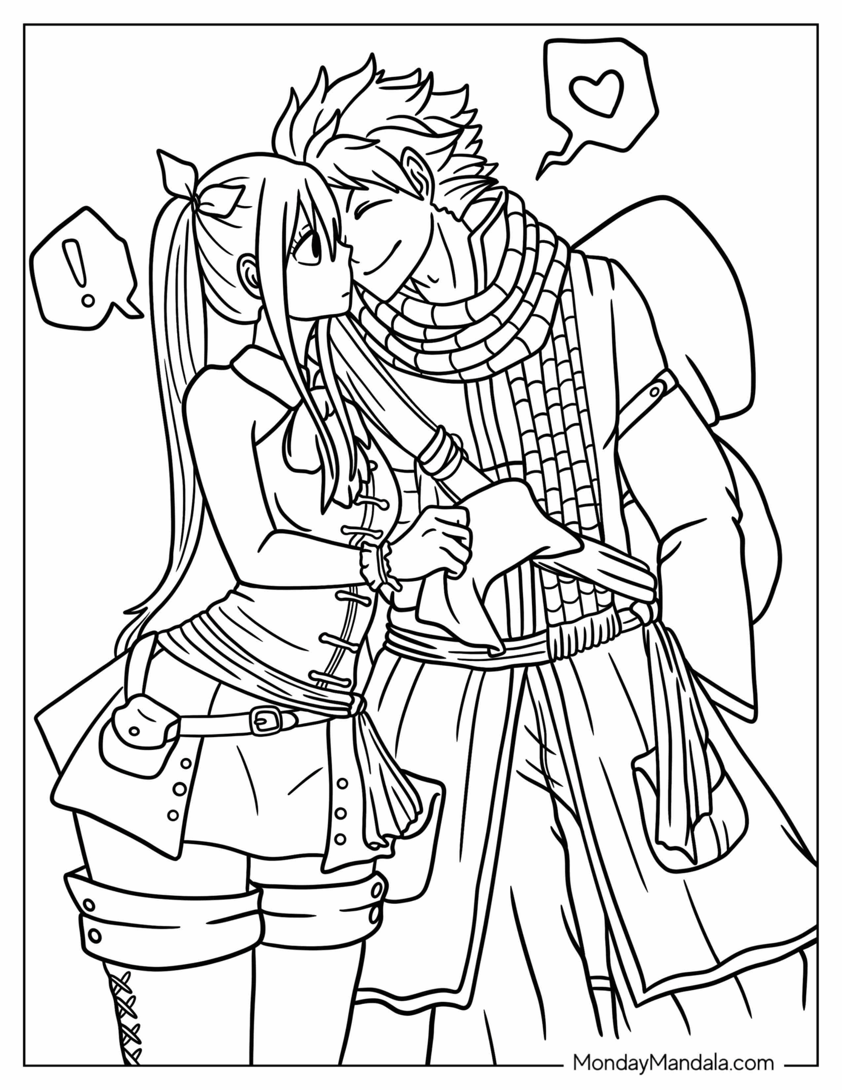 Manga Coloring Page Of Cute Fairy Tail Natsu And Lucy Cuddling