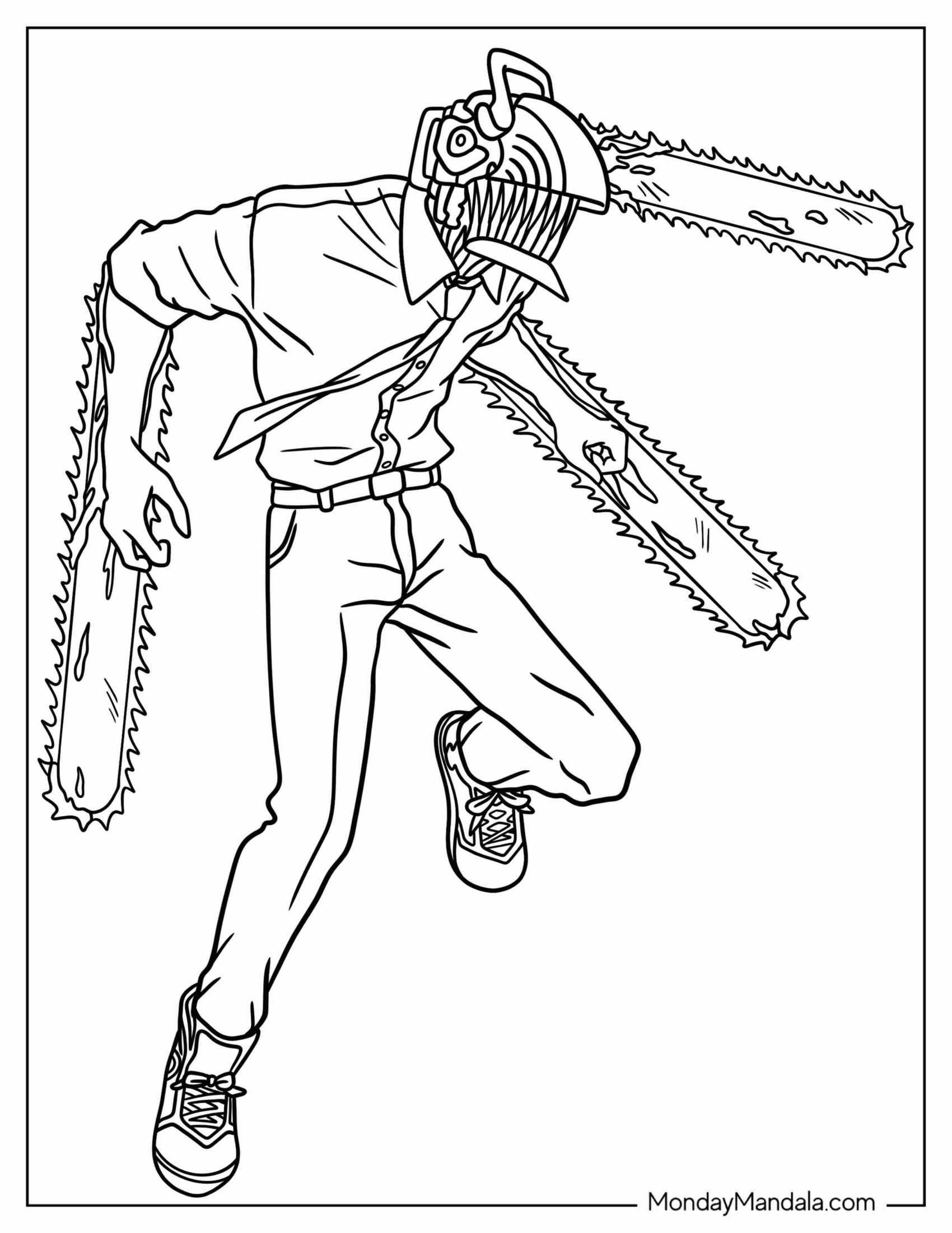 Manga Coloring Page Of Simple Chainsaw Man Denji