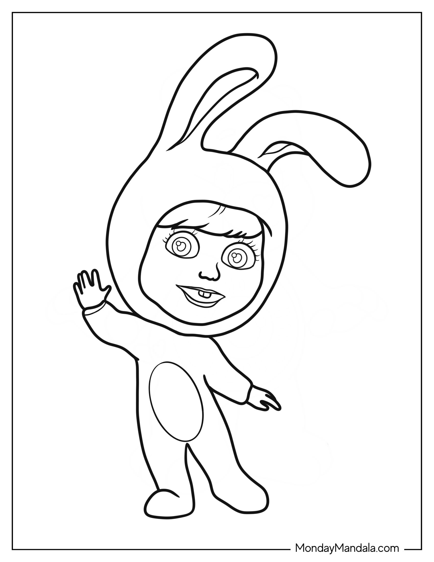 Masha And The Bear Coloring Page Of Masha In Bunny Onesie For Kids