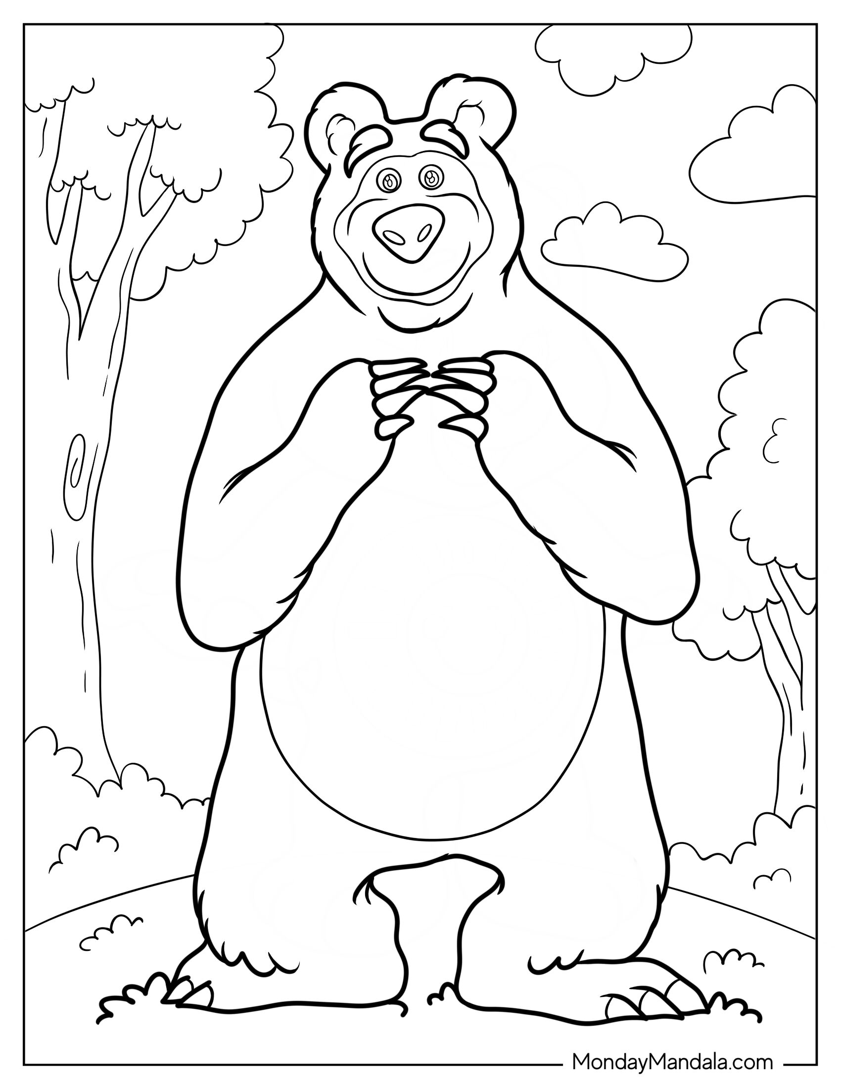 Masha And The Bear Coloring Page Of Simple Bear Outline