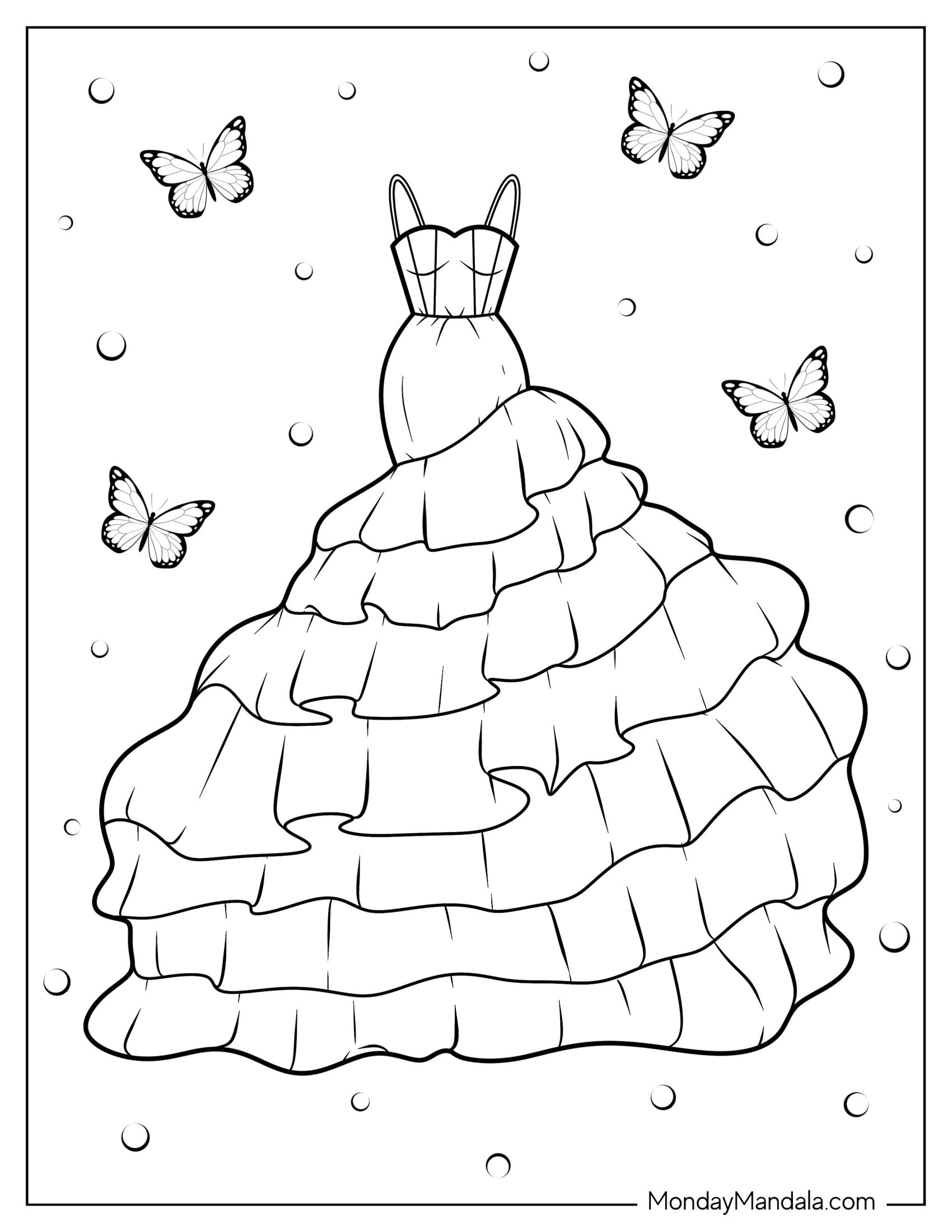 Mermaid Dress Coloring Page With Large Layered Tulle Bottom