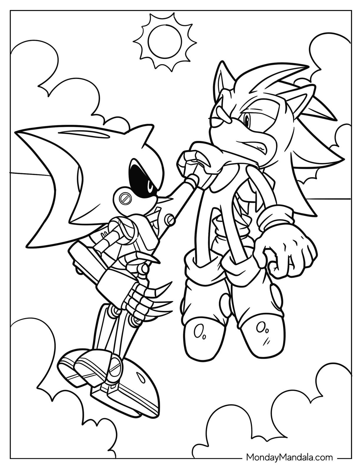 Metal Sonic Coloring Page Choking Sonic