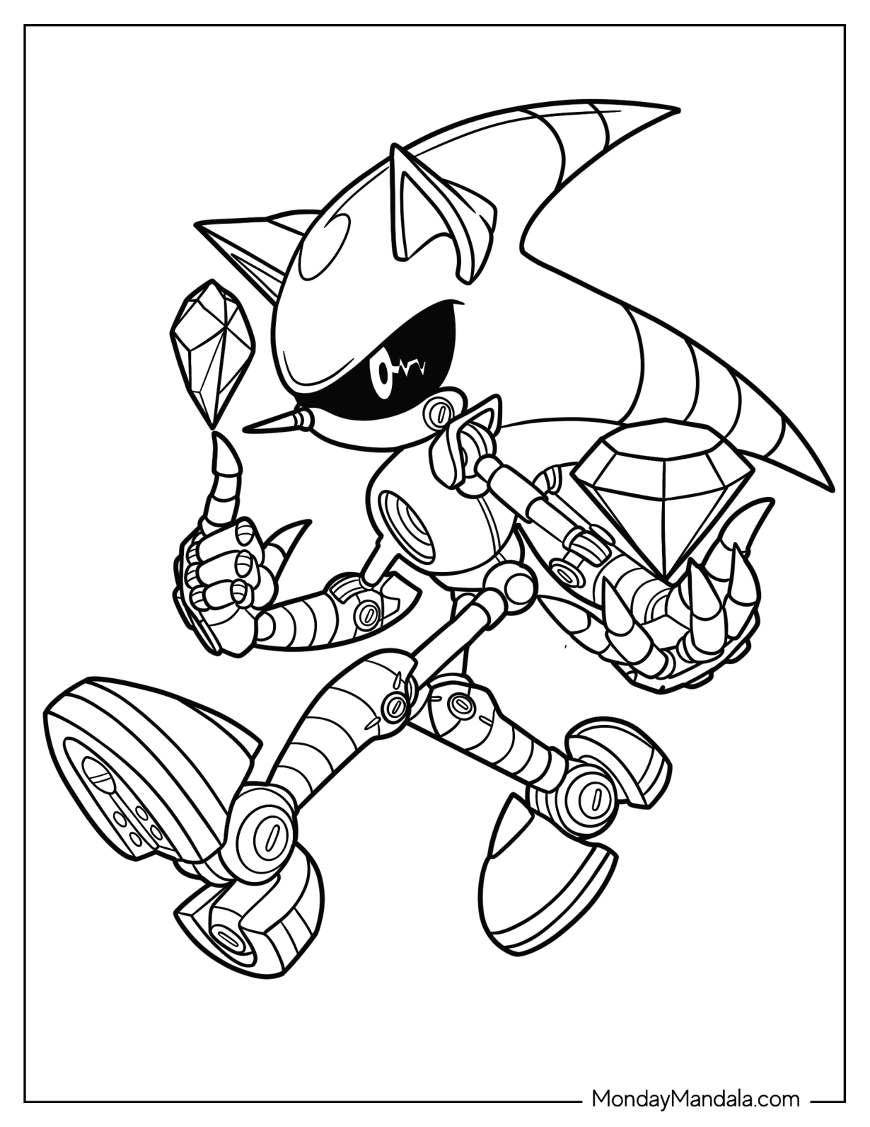 Metal Sonic Coloring Page Holding Chaos Emeralds