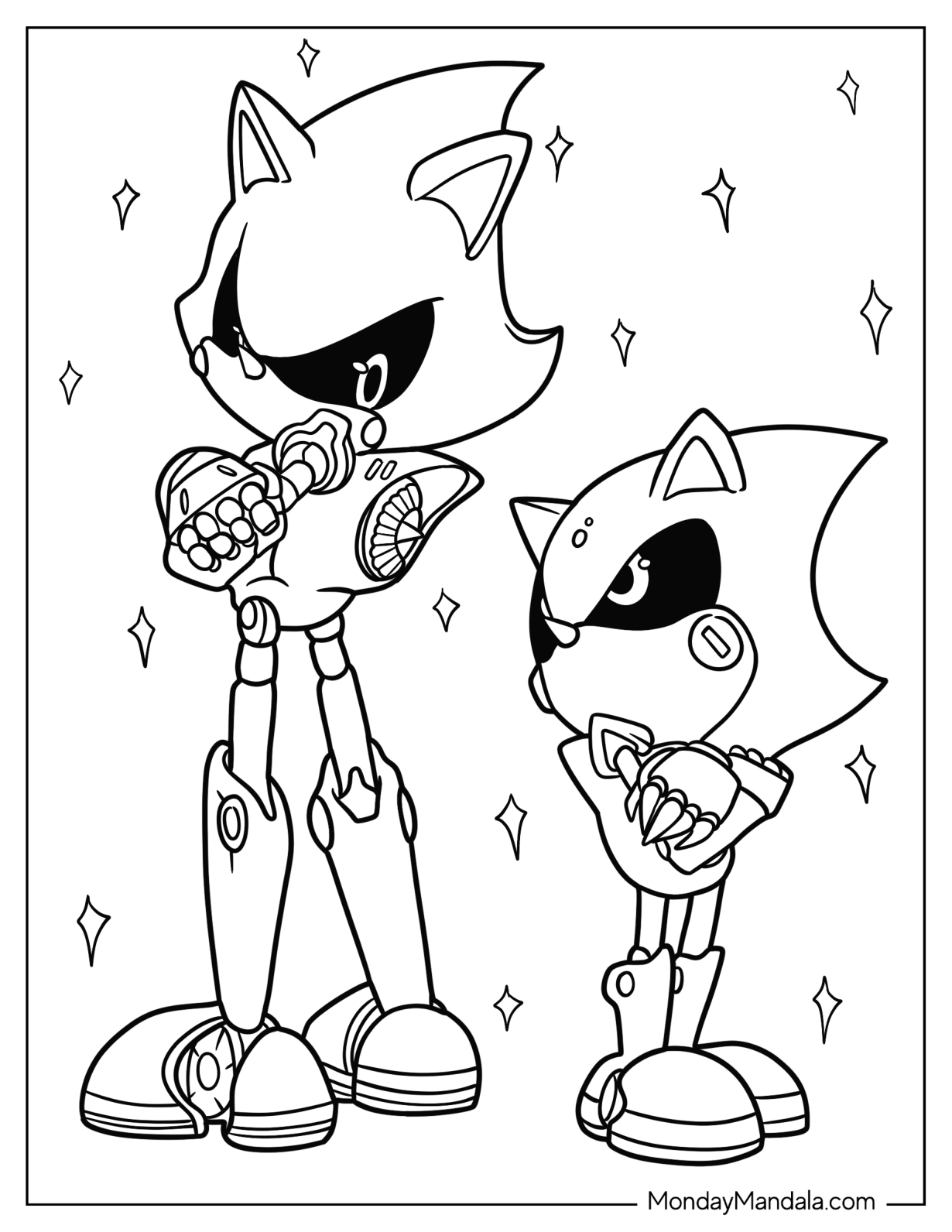 Metal Sonic Coloring Page With Baby Metal Sonic For Kids