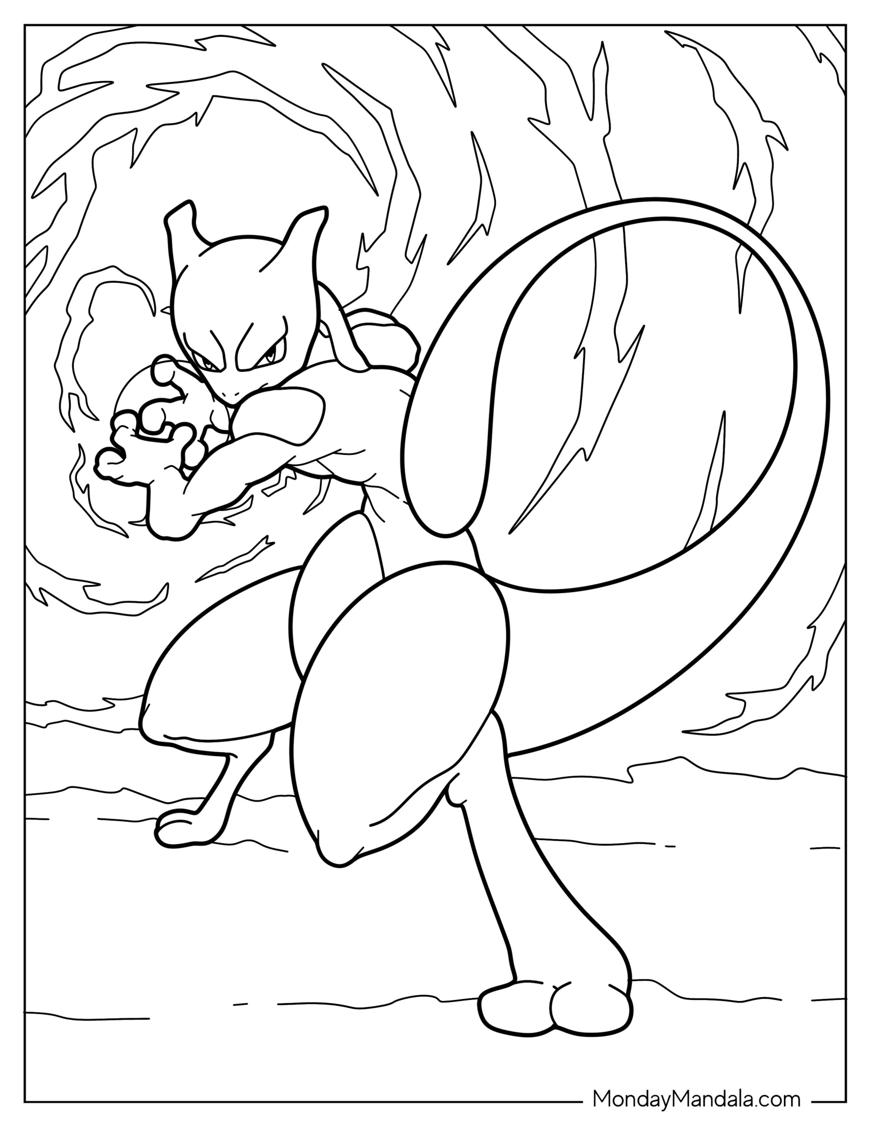 Mewtwo Coloring Page In Battle