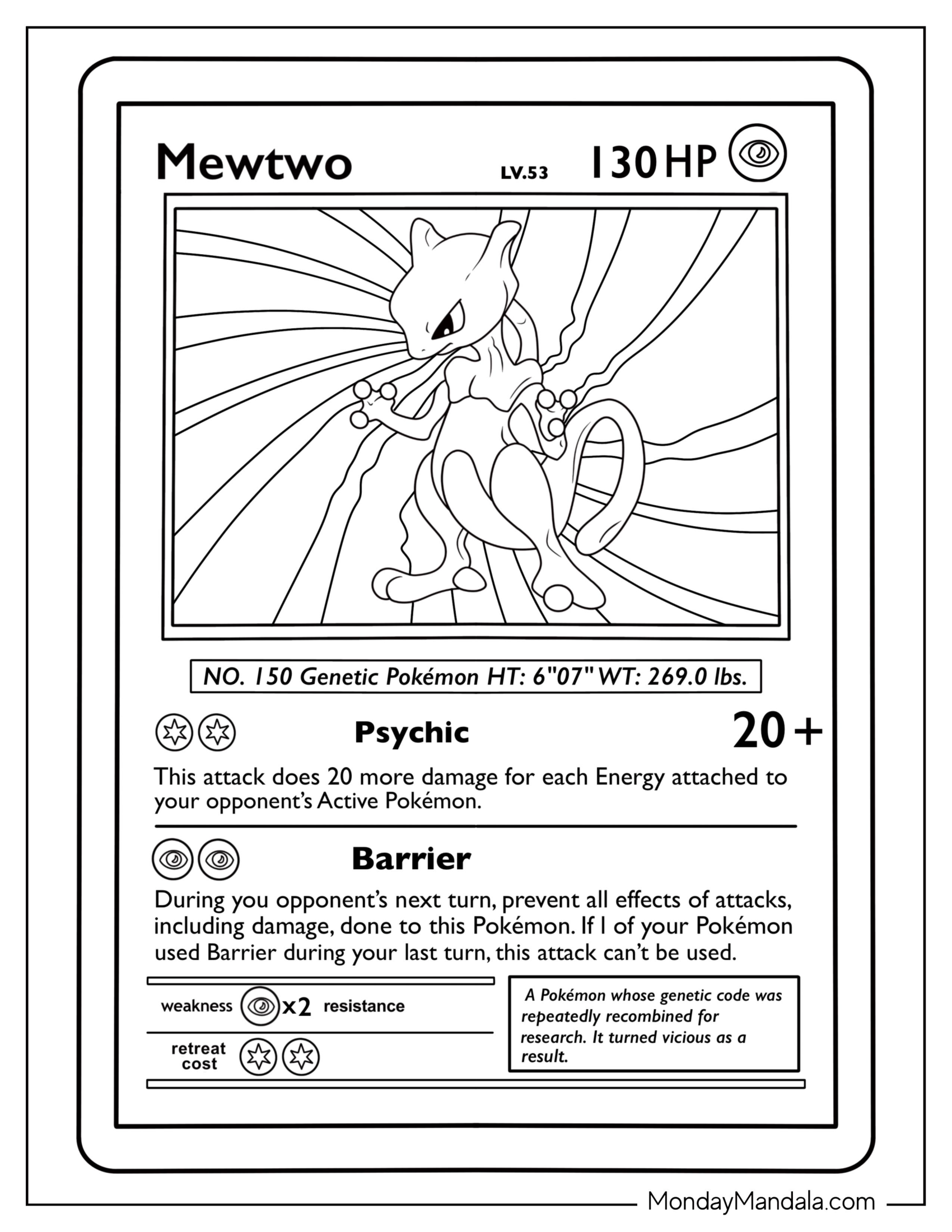 Mewtwo Coloring Page Pokemon Card Barrier Attack