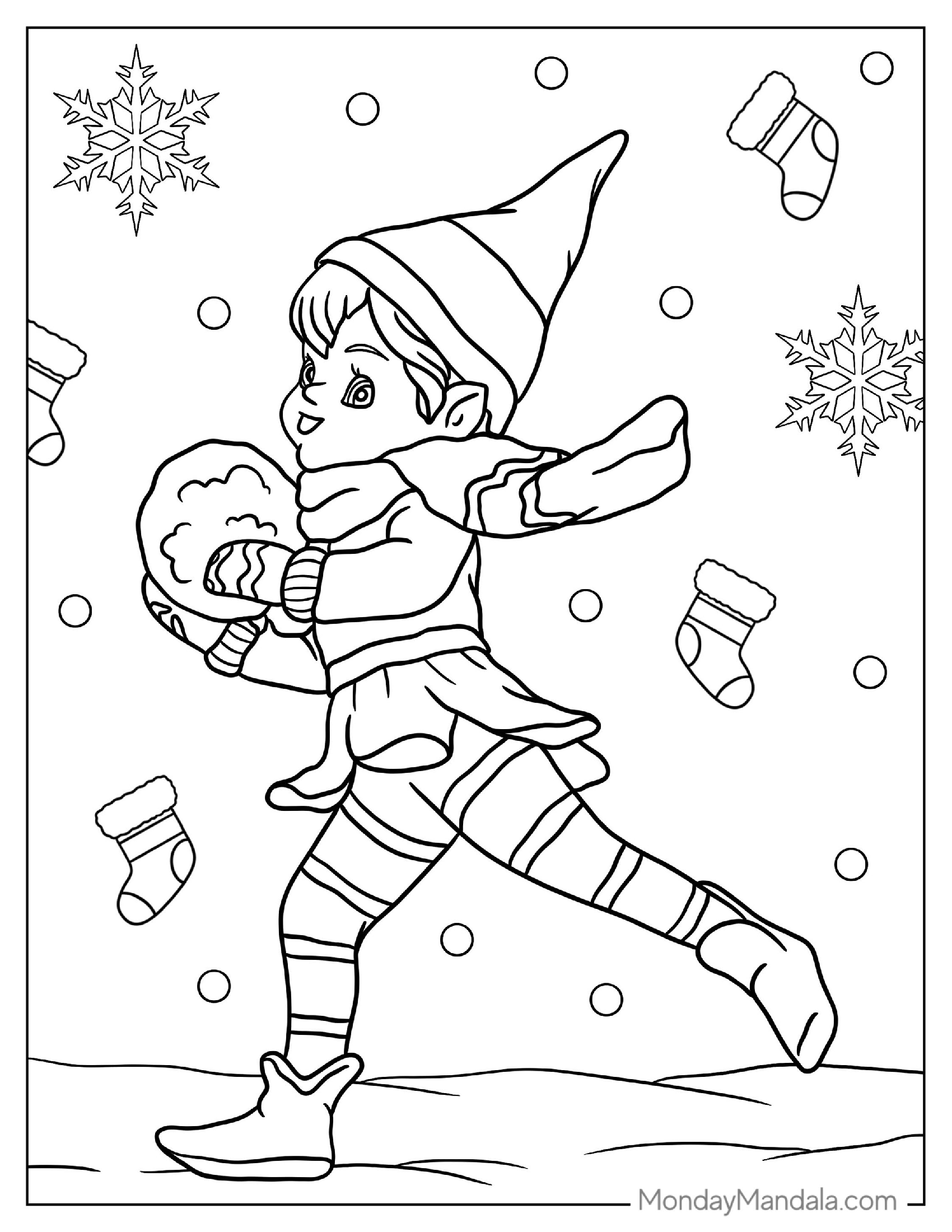 Mischievous Elf Making a Snow Ball