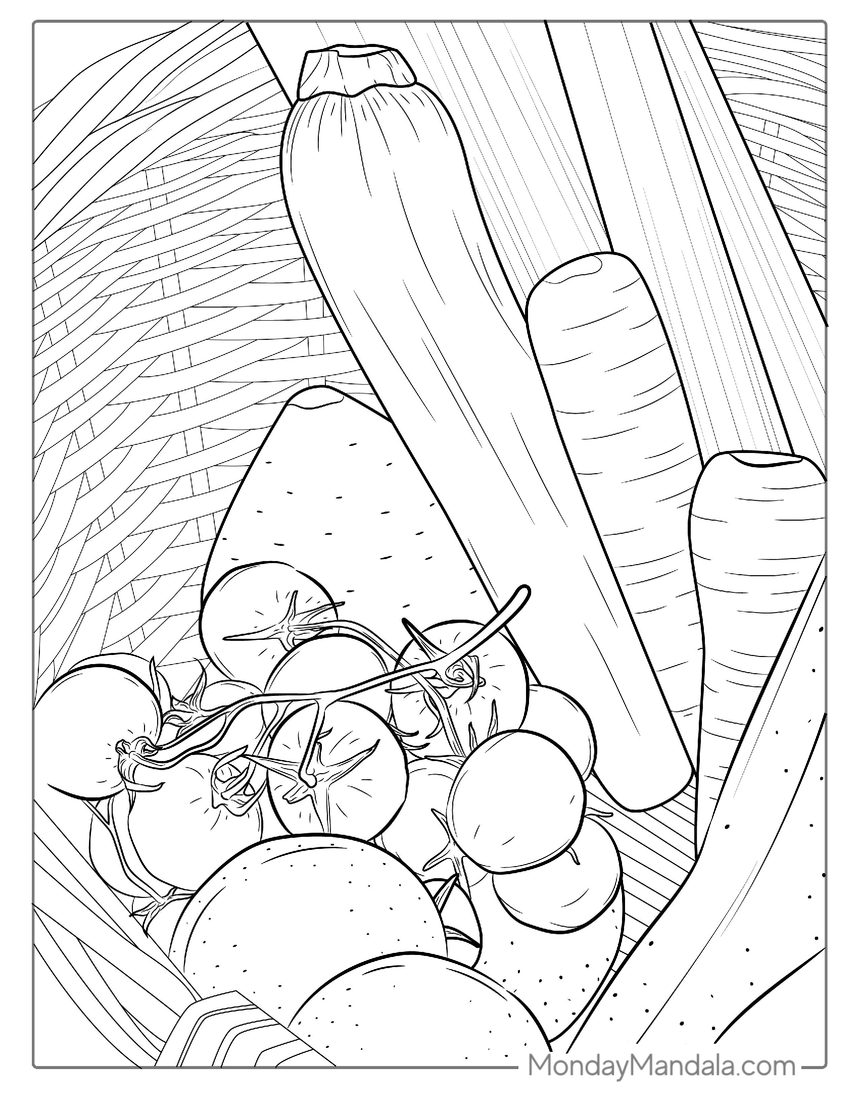 Mixed Vegetables In Basket Coloring Page