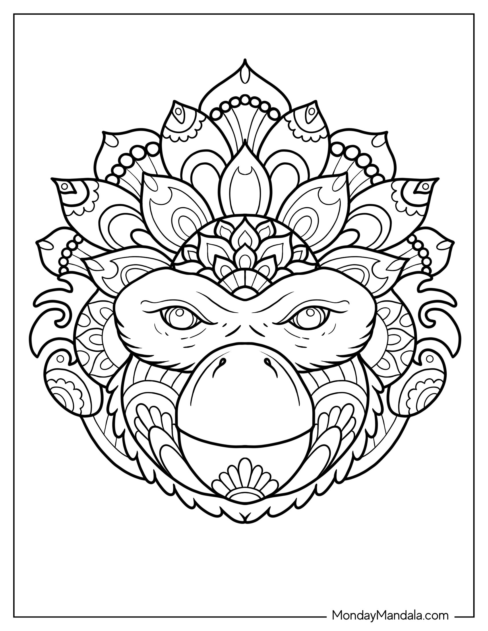 Monkey Coloring Page Of Mandala