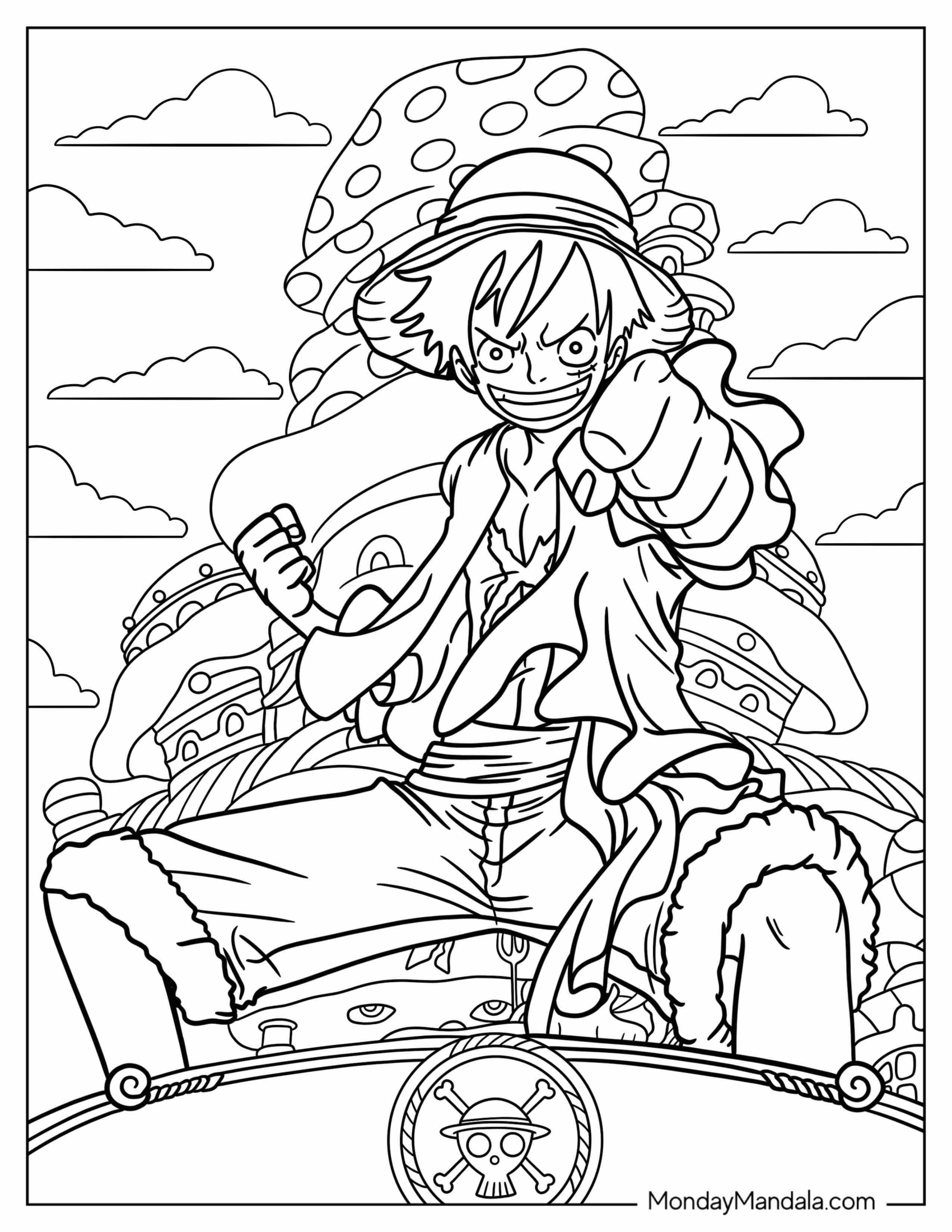 Monkey D. Luffy Coloring Page Punching The Air