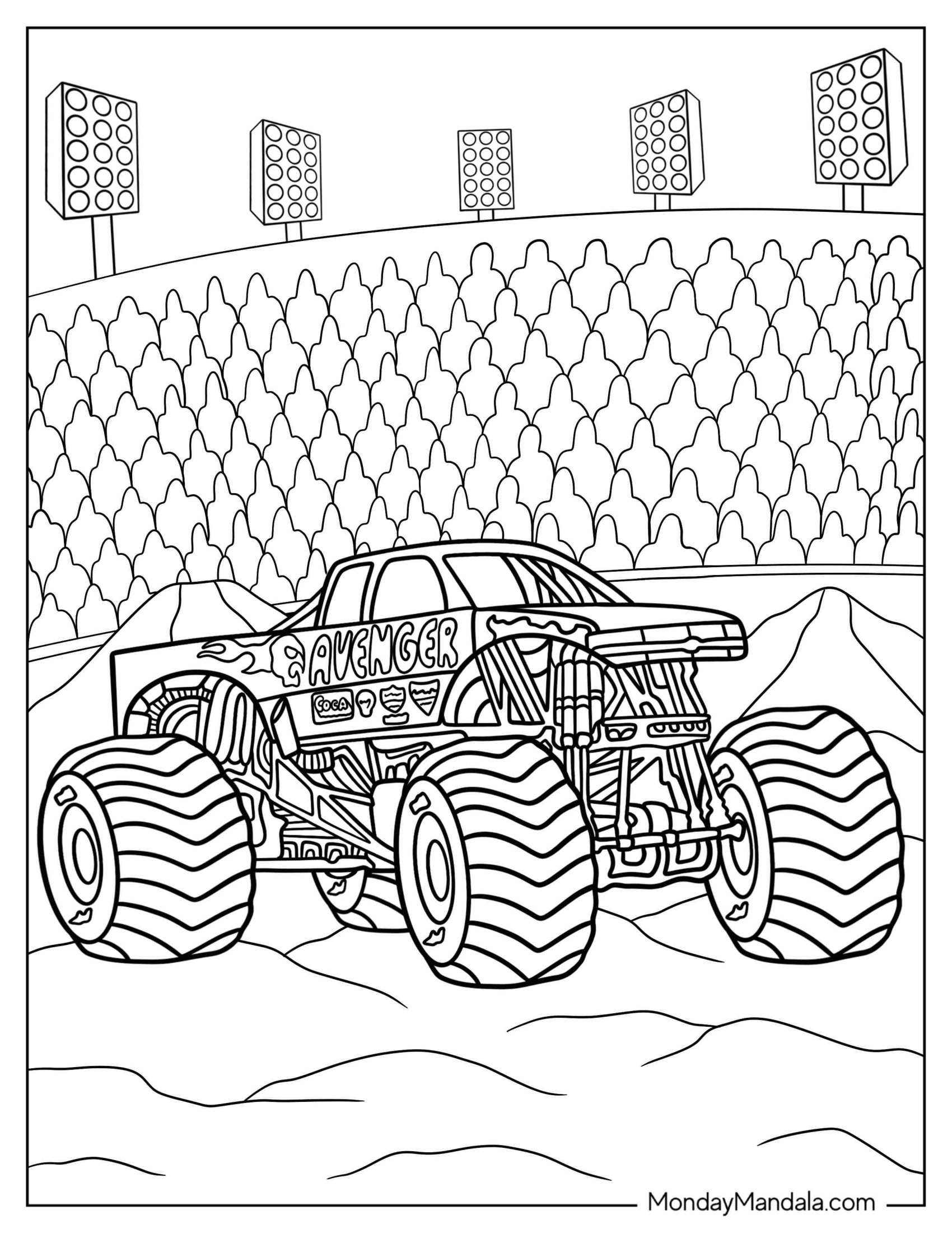 Monster Jam Coloring Page Of Avenger In Arena