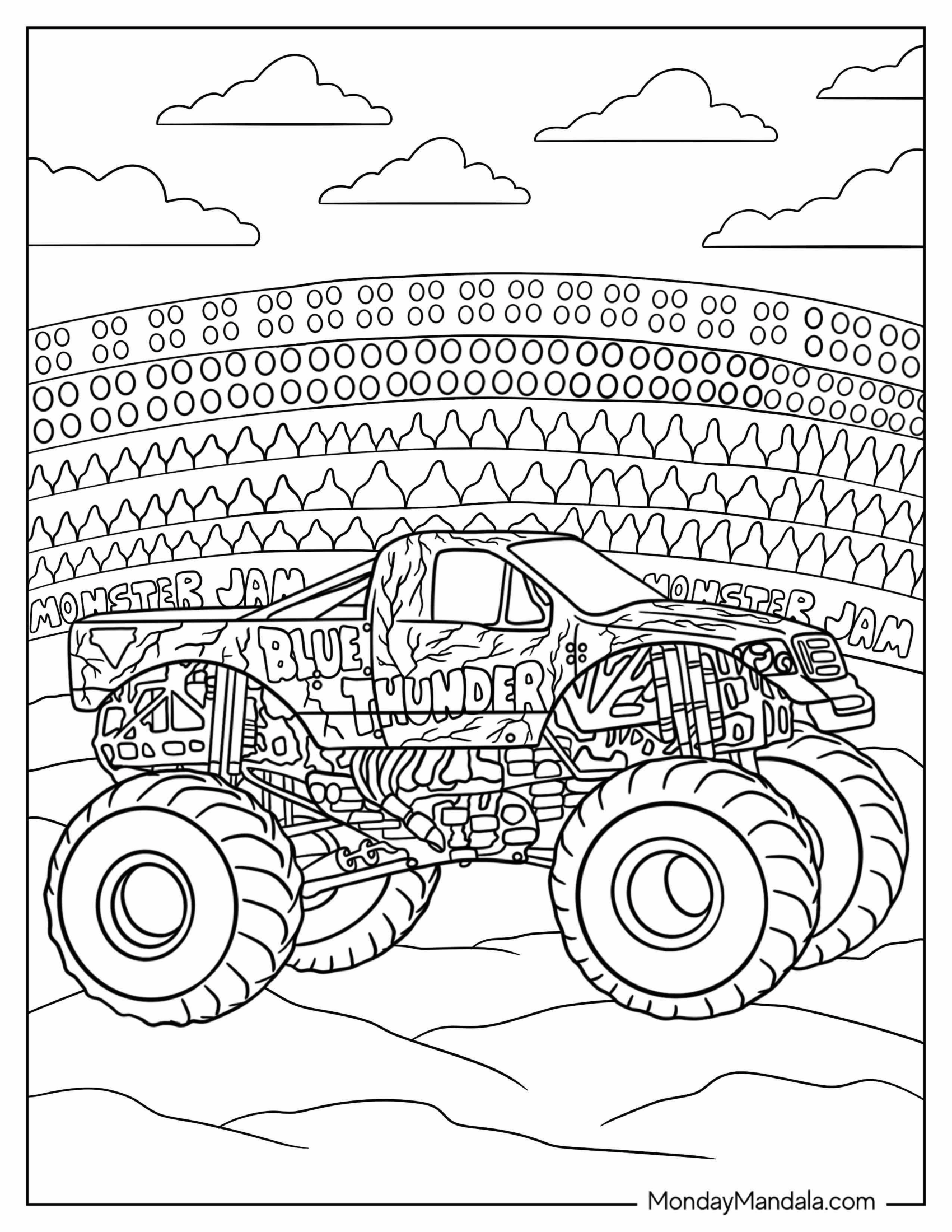 Monster Jam Coloring Page Of Detailed Blue Thunder Truck