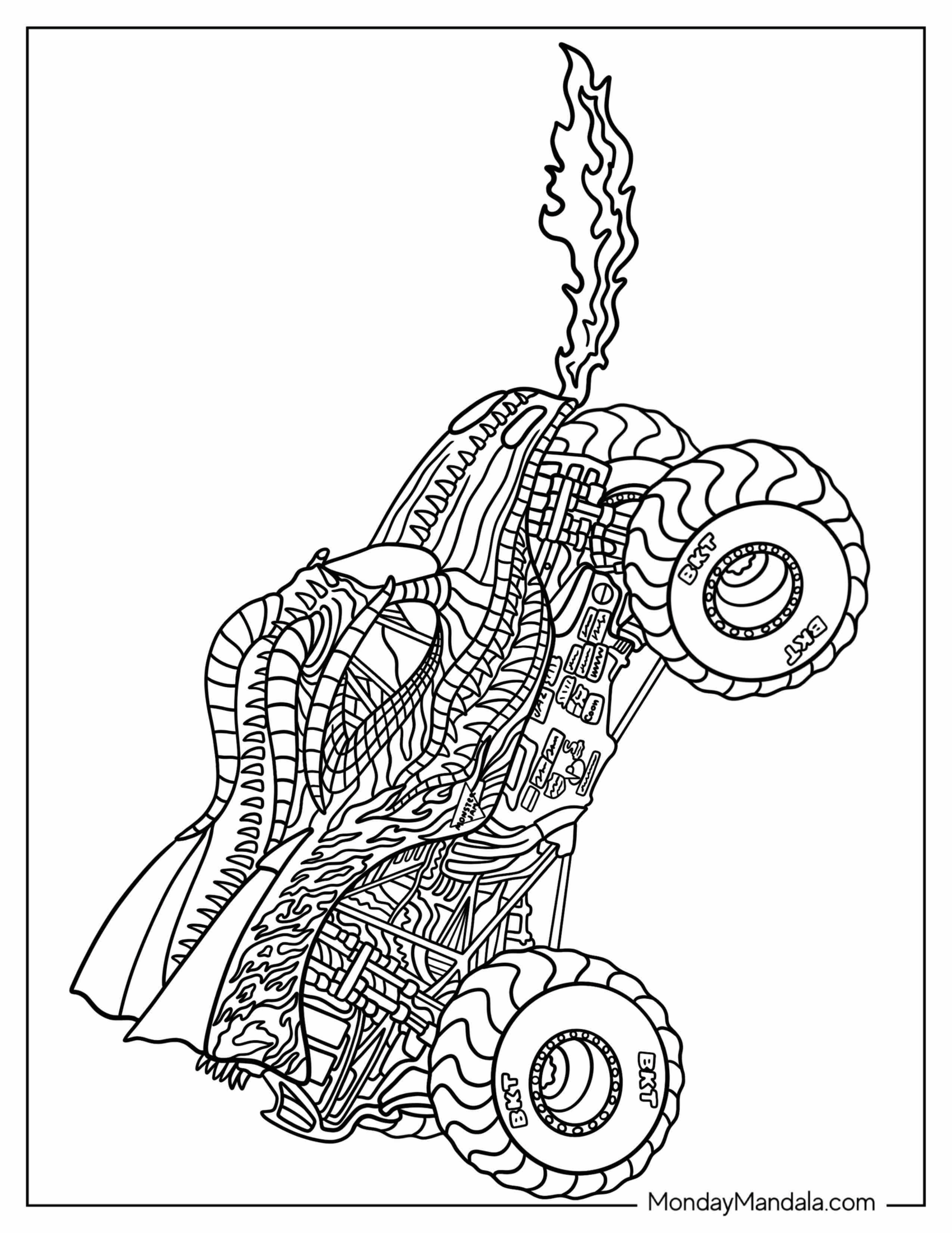 Monster Jam Coloring Page Of Dragon Truck With Fire