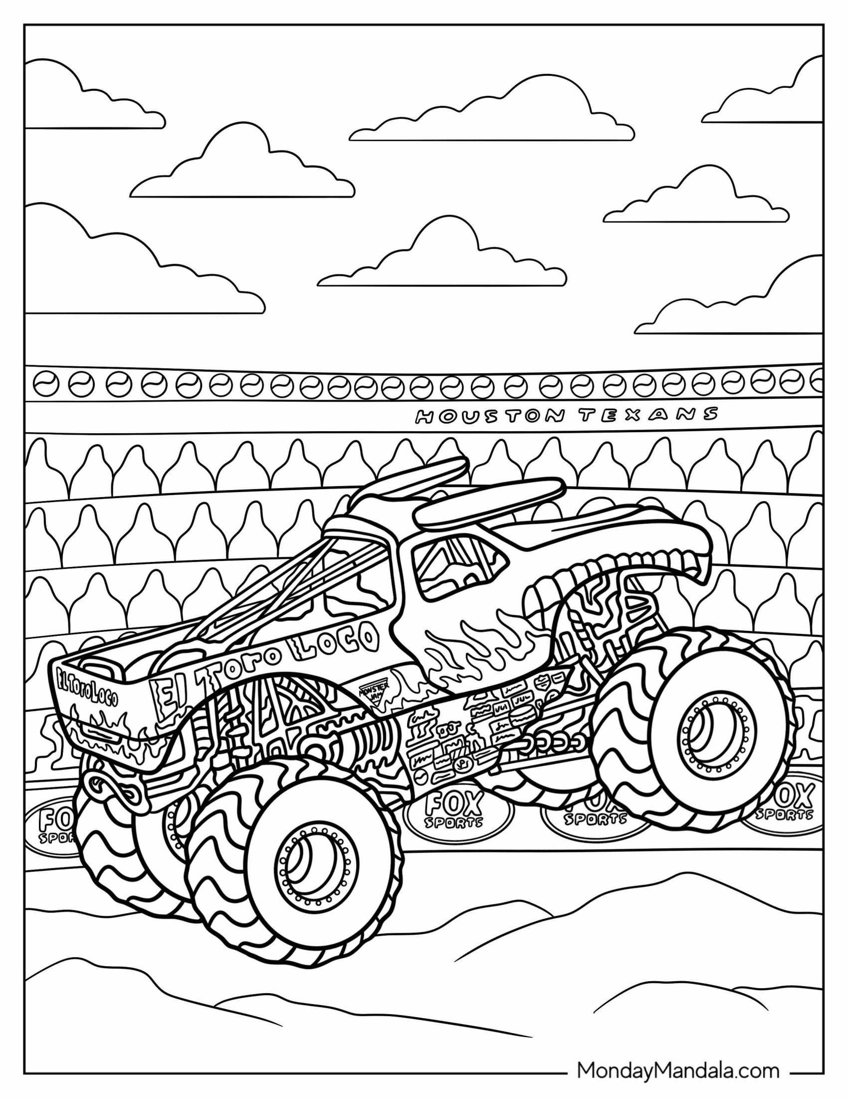 Monster Jam Coloring Page Of El Toro Loco Truck On Rear Wheels