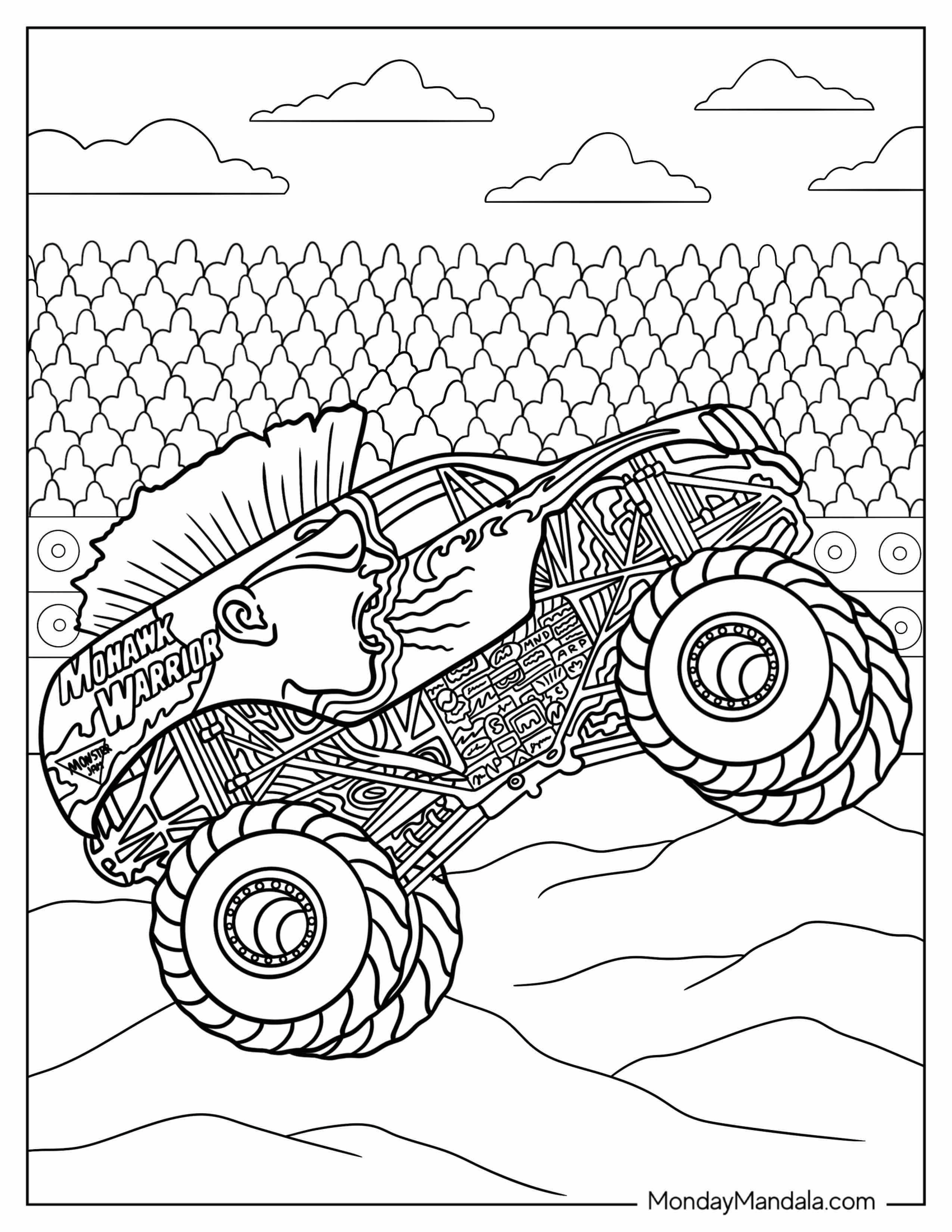 Monster Jam Coloring Page Of Mohawk Warrior Truck